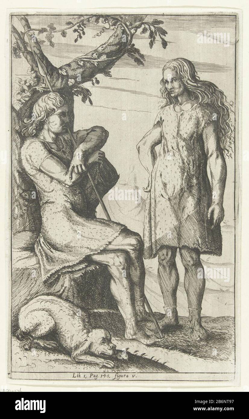 Germaanse man en vrouw, figura V a ajouté: Allemand homme et femme. Originaire de : Philip Cluverius, Germaniae antiquae libri tres, Lowijs (I) Elzevier, Leiden, 1616. Lib. I, Pag. 148, figura V. Fabricant : fabricant d'impression: Nicolaes of Geelkercken (attribué à) Lieu de fabrication: Pays-Bas Date: 1614 - 1616 Caractéristiques physiques: Matériel de gravure: Technique du papier: Dimensions de gravure: H 262 mm × W 162 mmToeliechtvoor Cluverius Germ. Ant. Pas Frederik Muller; ajouté par le numéro RPK. Objet: Éteint, peuples "historiques" (avec NOM) période romaine aux Pays-Bas Banque D'Images