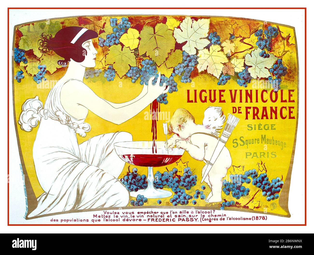 Affiche du vin vintage 1900 Art Nouveau LIGUE VINICOLE DE FRANCE (LIGUE DES VINS DE FRANCE) affiche de mise en garde sur les effets de la consommation d'alcool. Lithographie en couleur, c.c., Emmanuel-Joseph Orazi (1860-1934) imprimée par Charles Verneau, Paris, France Banque D'Images