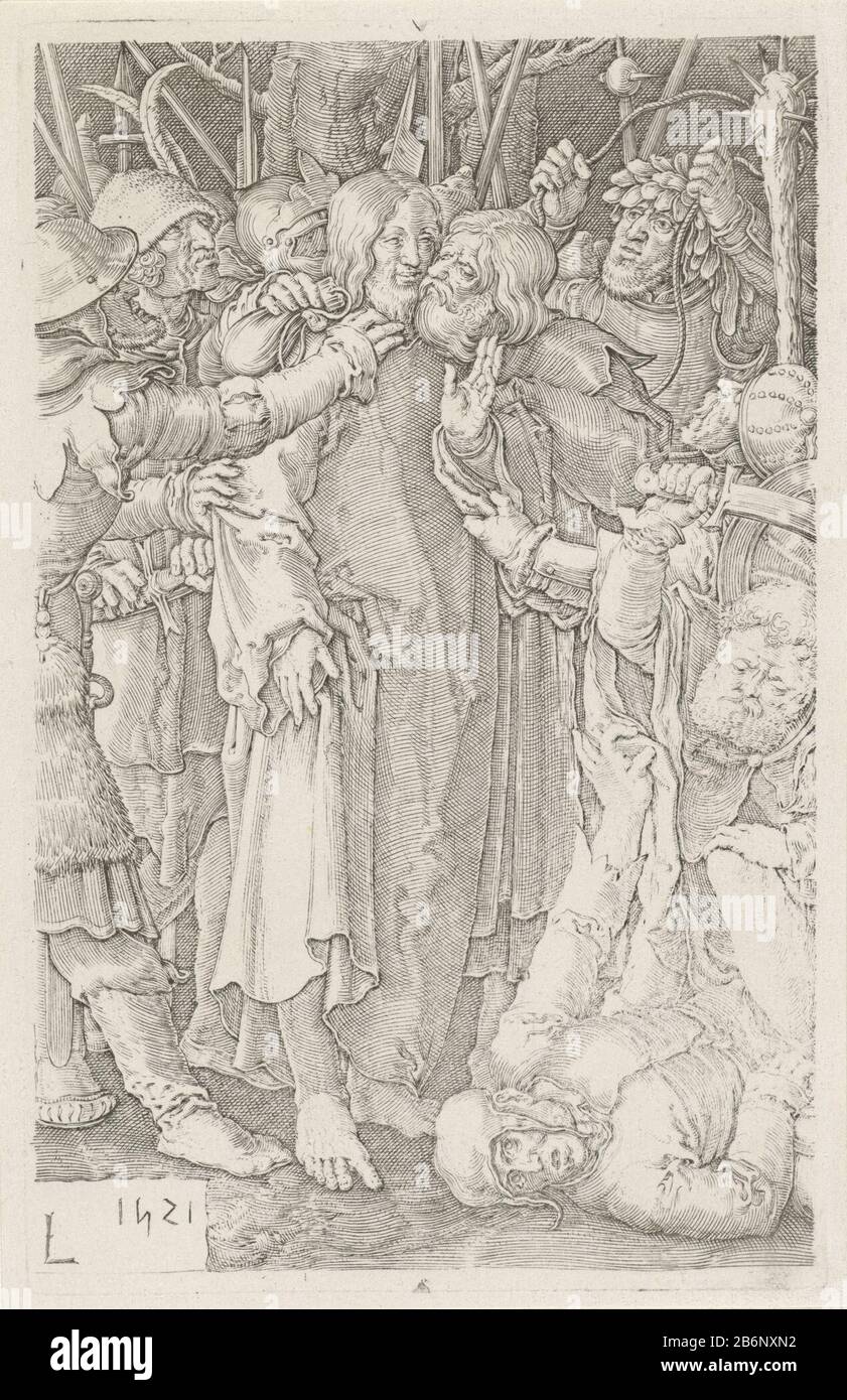 Gevangenneming van Christus Passie van Christus (servietitel) Capture of Christ Passion of Christ (titre de la série) Type de bien: Photo Numéro d'article: RP-P-OB-32.162Catalogusreferentie: New Hollstein Dutch 44-2 (2) Note: Jan Harmensz. Muller Description: Christ est capturé par un groupe de soldats. Judas l'embrasse sur la joue. Pierre droit lève son lourd d à l'oreille de Malchus pour slaan. Fabricant : Printmaker Jan Harmensz. Muller à imprimer par: Lucas de Leyden (indiqué sur l'objet) Lieu de fabrication: Amsterdam Dating: 1613 à 1622 et / ou 1800 - 1900 Caractéristiques physiques: Engramateri Banque D'Images