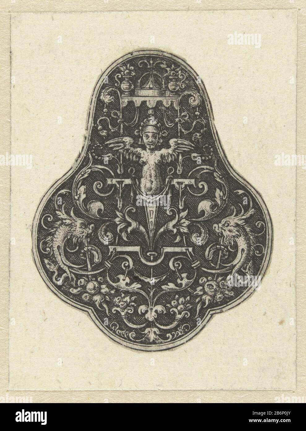 Gevleugelde vrouwelijke herme Stephanus de Lavne inventeur excidebat anno do1573 (serietitel) le haut est suspendu à une voûte. De la série de 8 feuilles avec des vlakdecoraties en forme de poire. Fabricant : printmaker: Etienne Delaunenaar design: Etienne Delauneuitgever: Fabrication anonyme: France (possible) Date: 1528 - 1573 matériau: Technique du papier: Engrala (impression) Dimensions: Feuille: H 52 mm × W 41 mm Banque D'Images