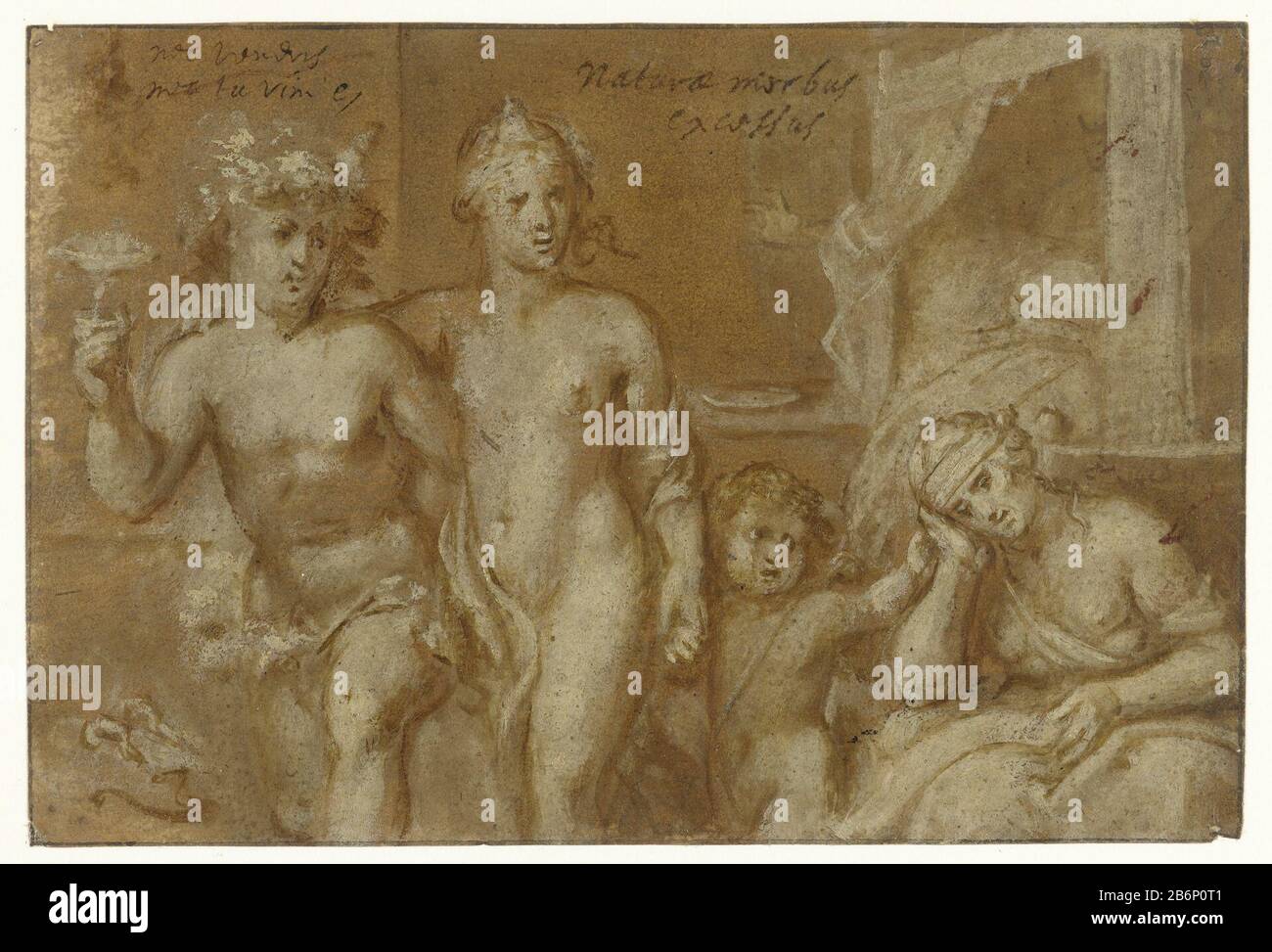 Gevolgen van de omgang met Bacchus en venus Conséquences de traiter avec Bacchus et venus Type de bien: Dessin Numéro d'objet: RP-T 1910-65 Fabricant : artiste: Otto van Veen Date: 1566 - 1629 Caractéristiques physiques: Grisaille sur papier brun: Huile de papier: Technique grisaille Dimensions: H 120 mm × l 177 mm Banque D'Images