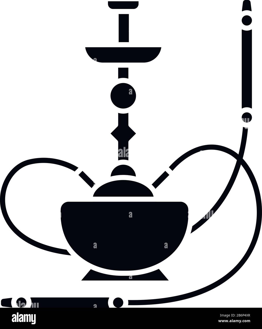 Icône de glyphe noir de hookah. Maison de sheesha. Salon nargile. Odeur du tuyau. Parfum de vaporisation. Espace fumeurs. Base de bol ronde. Symbole silhouette sur blanc Illustration de Vecteur