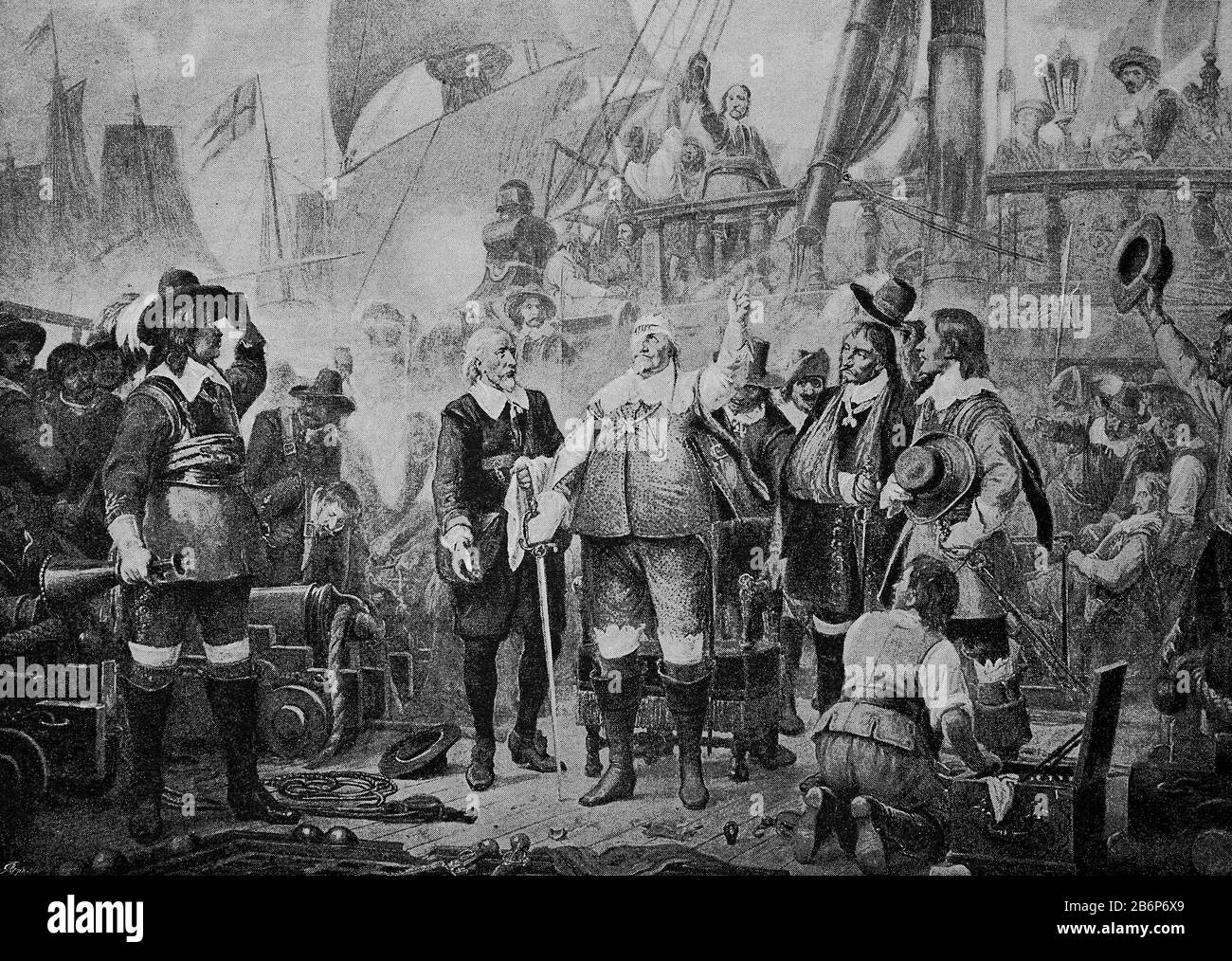 Christian IV dans la bataille navale près de l'île de Fehmarn le 6 juillet 1644, dans la bataille navale près de Fehmarn le 13 octobre 1644 les Suédois alliés et les Néerlandais ont détruit une flotte danoise, la guerre de trente Ans / Christian IV dans der Seeschlacht bei der Insel Fehmarn am 6. Juli 1644, in der Seeschlacht bei Fehmarn vernichteten am 13. Oktober 1644 die verbündeten Schweden und Niederländer eine dänische Flotte, dreisigjähriger Krieg, Historisch, digital amélioration de la reproduction d'un original du XIXe siècle / digitale Reproduktion einer Originalvorlage aus dem 19. Jahrhundert, Banque D'Images