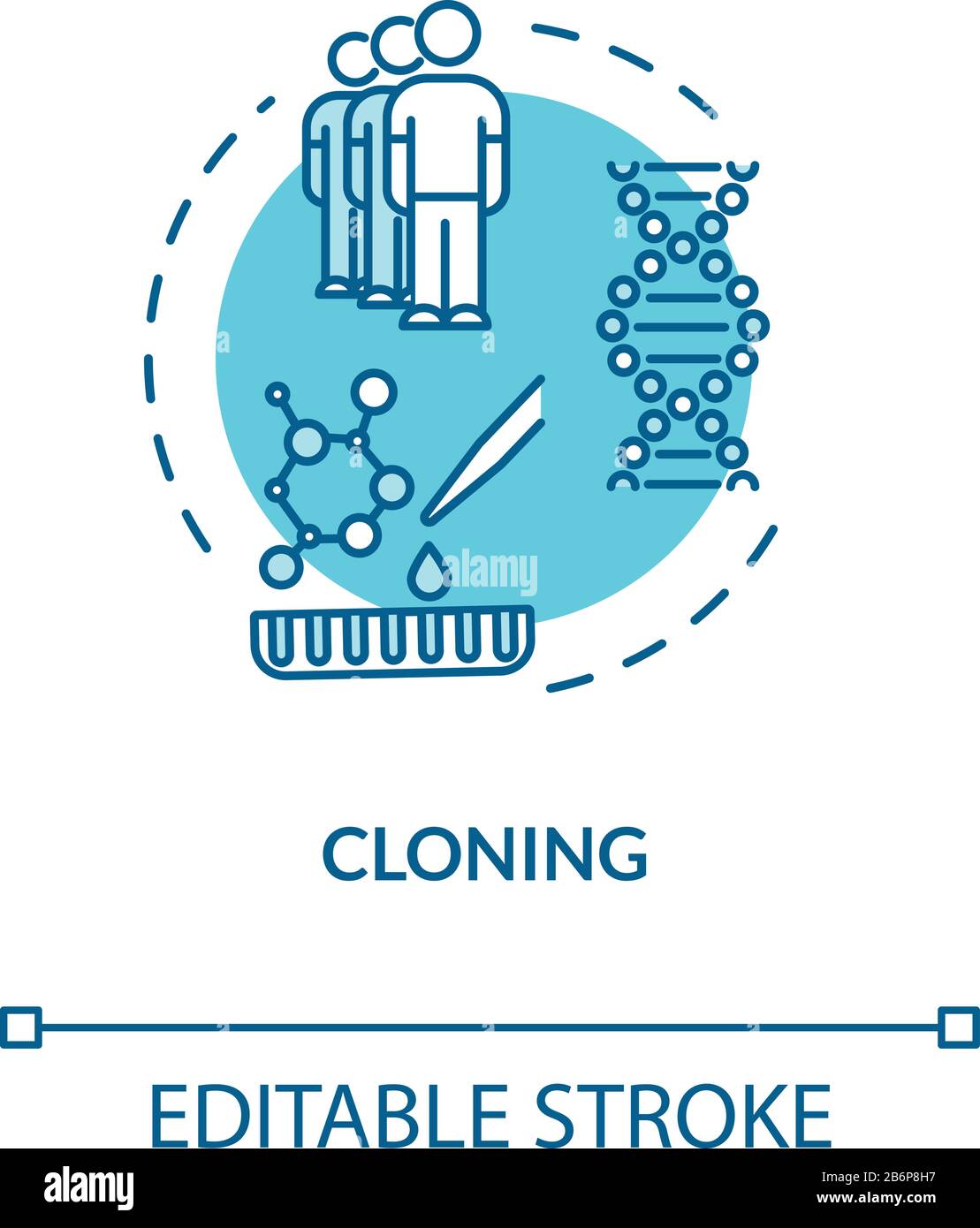 Icône de concept turquoise de clonage. Reproduction de l'ADN. Biotechnologie et génie génétique. Illustration de l'idée de la technologie de reproduction à la fine ligne. Vecteur Illustration de Vecteur