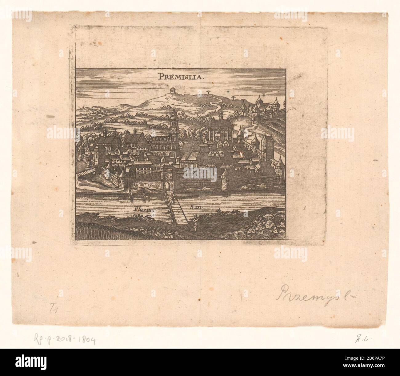 View PrzemyślPremislia (title object) Type d'objet: Photo Numéro d'article: RP-P-2018-1804 Inscriptions / marques: Marque du collectionneur, verso, estampillé: Lugt 2228 Fabricant: Printmaker: Anonyme Date: 1650 - 1749 matériau: Technique du papier: Dimensions de gravure: Bord: H 137 mm × W 161 mm Objet: Perspective de la ville, panorama de la ville, silhouette de la ville où: Przemyśl Banque D'Images