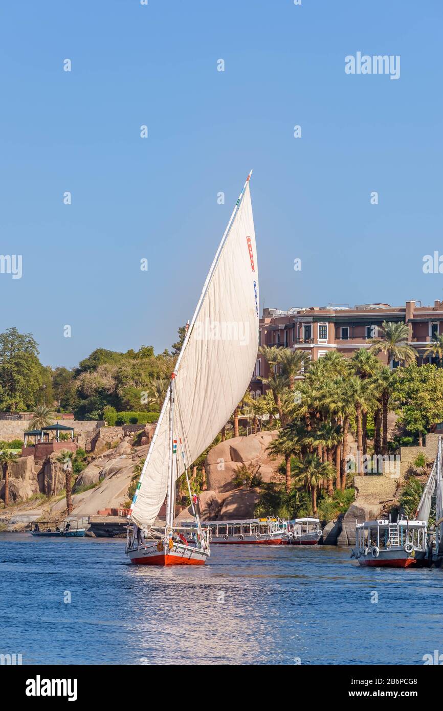 Bateaux à voile à travers le Nil à Assouan, Egypte Banque D'Images