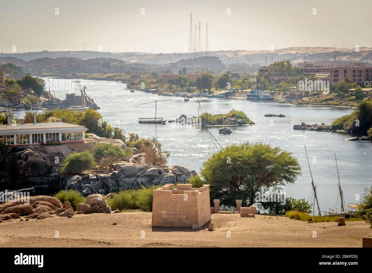 Vue sur le Nil à Assouan, Egypte Banque D'Images