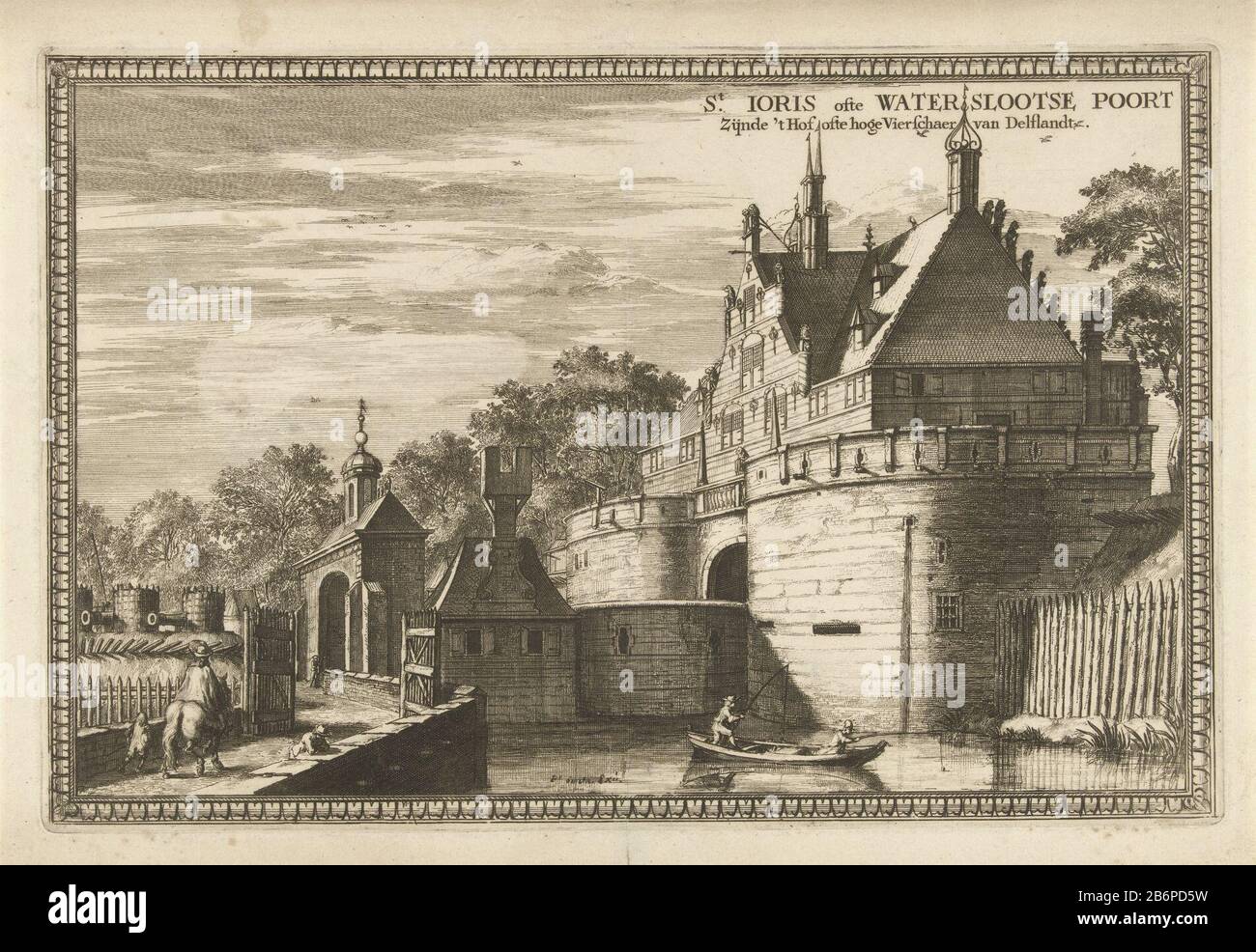 Gezicht op Waterslootse Poort te Delft St Ioris ofte Waterslootse Poort zijnde 't Hof ofte Hoge Vierschaer van Delflandt (objet op titel) Voir la porte Waterslootse, également connue sous le nom de porte Saint-Georges, Delft. Derrière le gatehouse, la Cour Delflandse Où: Dans l'audition de High Vierschaar (court) avait. Fabricant : printmaker: Coenraet Decker (attribué à) Editeur: Peter Smith (bâtiment classé) Editeur: Arnold bon (possible) Editeur: Pieter Mortier ( I) (éventuellement) Lieu de fabrication: Print maker: The Netherlands Éditeur: Amsterdam Éditeur: Delft Éditeur: Amsterdam Date: 1678 - 1703 Mat Banque D'Images