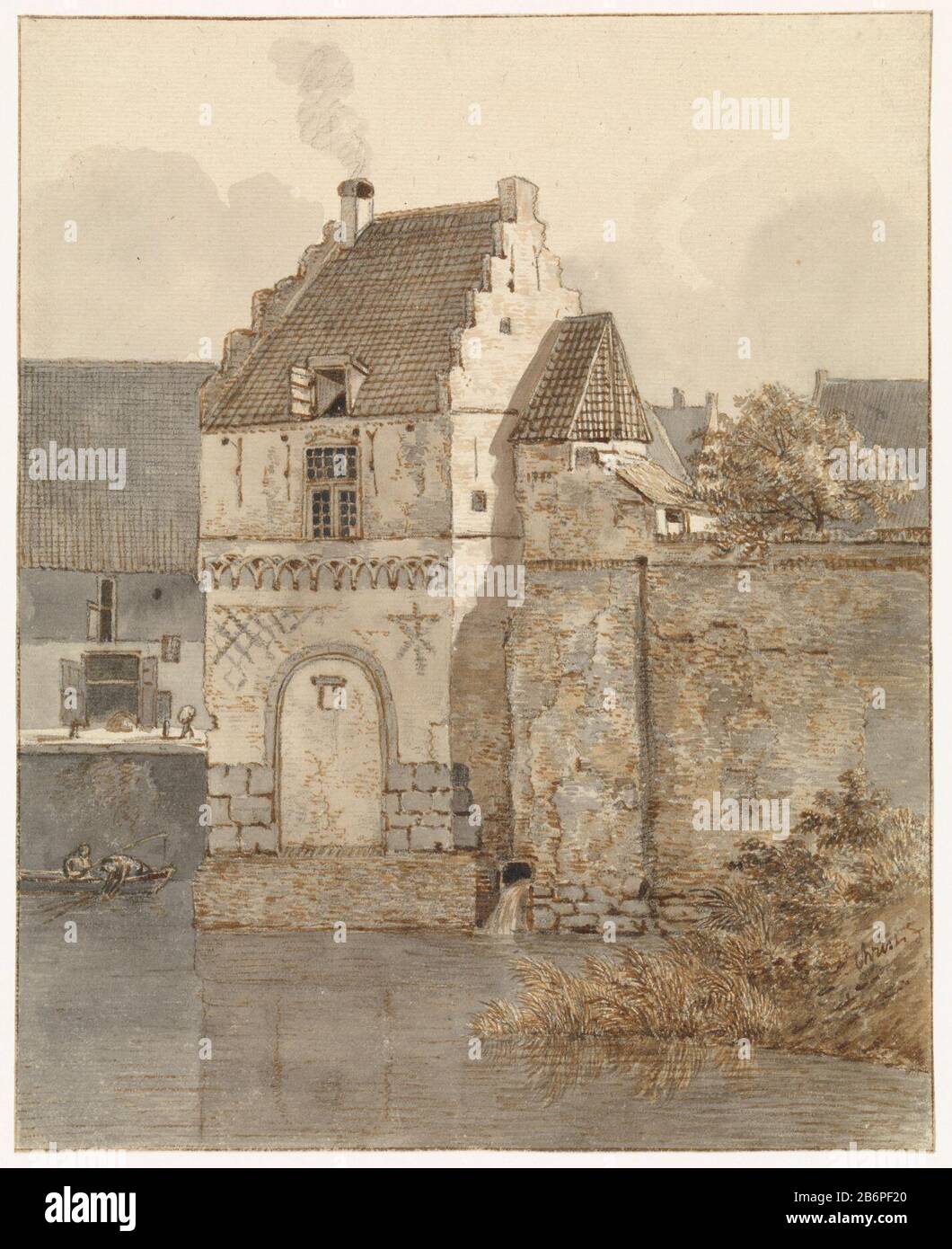 Gezicht op de Bottelpoort aan de Oude Haven te Nijmegen Voir la porte d'embouteillage vers le Vieux-Port de Nijmegen Type de bien: Dessin Numéro d'objet: RP-T-1888-A-1597 Fabricant : artiste: Johannes Franciscus Christ Daté: 1800 - 1845 Caractéristiques physiques: Plume en marron et brosse en noir et brun: Encre papier craie technique: Plume / brosse dimensions: H 232 mm × W 188 mm Objet: Trous de ville réverses de villes et villages (avec NOM) noms de bâtiments historiques, sites, rues, etc. (PORTE de hanche) Où: Porte d'embouteillage Banque D'Images