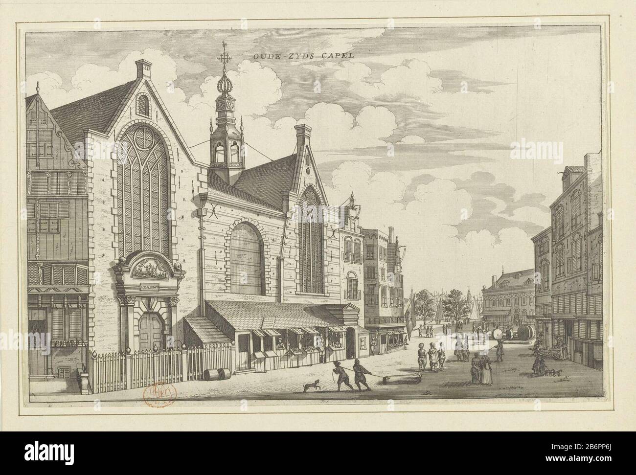 Gezicht op de Sint-Olofskapel (Oudezijds Kapel) te Amsterdam Oude-Zyds Capel (objet titel op) vue sur la Chapelle Saint-Olof, également connue sous le nom de Chapelle Oudezijds, sur le côté de la plage d'Amsterdam. Dans la rue, différents chiffres. En arrière-plan schepen. Fabricant : printmaker Jacob van Meurs (possible) Editeur: Jacob van Meurs (possible) Editeur: Joachim Nosche (possible) Lieu de fabrication: Amsterdam Date: 1663 - 1664 matériau: Technique du papier: Gravure Dimensions: Bord de la plaque: H 192 mm × b 296 mmTeliechtHuidige état d'impression utilisé dans: Dapper, Olfert. Historique Beschry der stadt Ams Banque D'Images