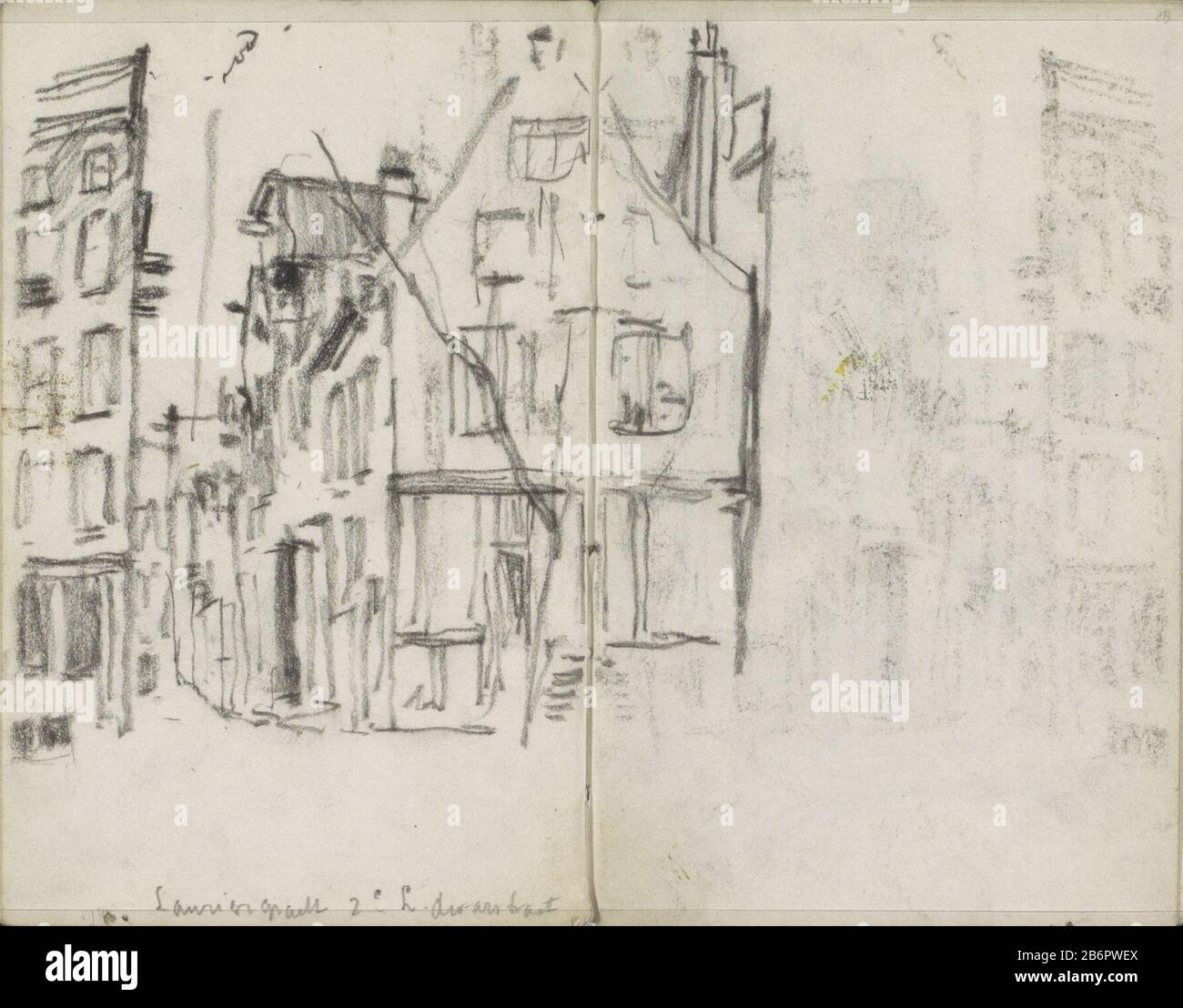 Gezicht op de hoek van de Lauriergracht en de Tweede Lauriernainstraat te Amsterdam vue sur le coin du canal Laurier et de la basse Lauriernainstraat Amsterdam Type de bien: Sketchbook feuille Numéro d'article: RP-T-1924-71-27 Inscriptions / marques: Annotation, manuscrit Lauriergracht 2ème L. nainstraat'kleurnotitie description manuscrite : page 27 et page 28 d'un croquis avec 44 bladen. Fabricant : artiste George Hendrik Breitner Lieu de fabrication: Amsterdam Date: 1917 - 1918 Caractéristiques physiques: Noir craie matériau: Papier craie Notes étude préliminaire d'une peinture dans la collection o Banque D'Images