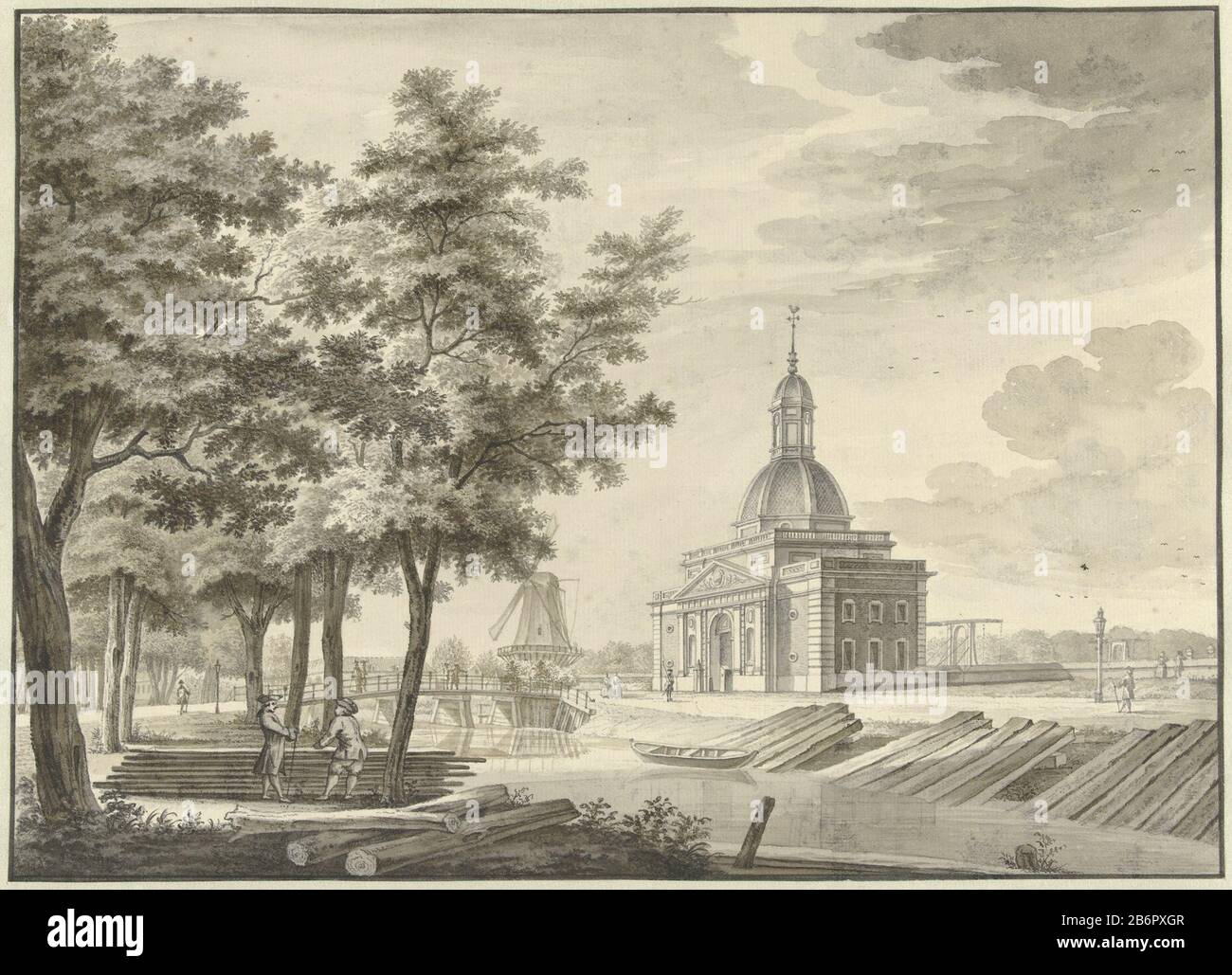 Gezicht op de nieuw gebouwde Muiderpoort, 1771 vue sur la Muiderpoort Amsterdam, vue de la plantation, 1771. Pré-dépouille. Fabricant : Artiste: Caspar Jacobz. Philips Place fabricación: Amsterdam Date: 1771 Caractéristiques physiques: Stylo et brosse en gris et brun sur un croquis en crayon: Papier Dimensions: H 265 mm × W 318 mmTeelichtingOnwerptekening for print FMH 4227a.Onderwerp Banque D'Images