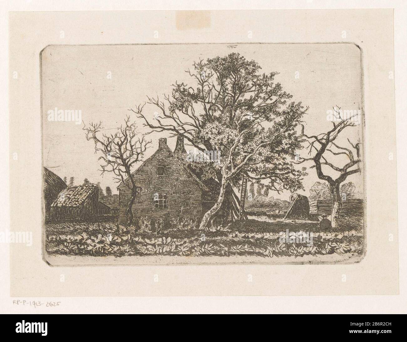 Gezicht op een boerderij en nomen vue d'une ferme et d'arbres Type d'objet: Photo Numéro d'article: RP-P-1913-2625Catalogusorreferentie: Collection Rijksmuseum 1 (2) Marques: Marque du collectionneur, verso, estampillée: Lugt 2228 marque du collectionneur , verso, estampillée: Lugt 1485 Fabricant: Print Maker: Agustin op Laats Date de fabrication: 1851 - 1929 matériau: Technique du papier: Gravure / mesure de la tonalité de la plaque: Bord de la plaque: H 114 mm × W 165 mm Objet: Exploitation de paysages (bâtiment) Banque D'Images