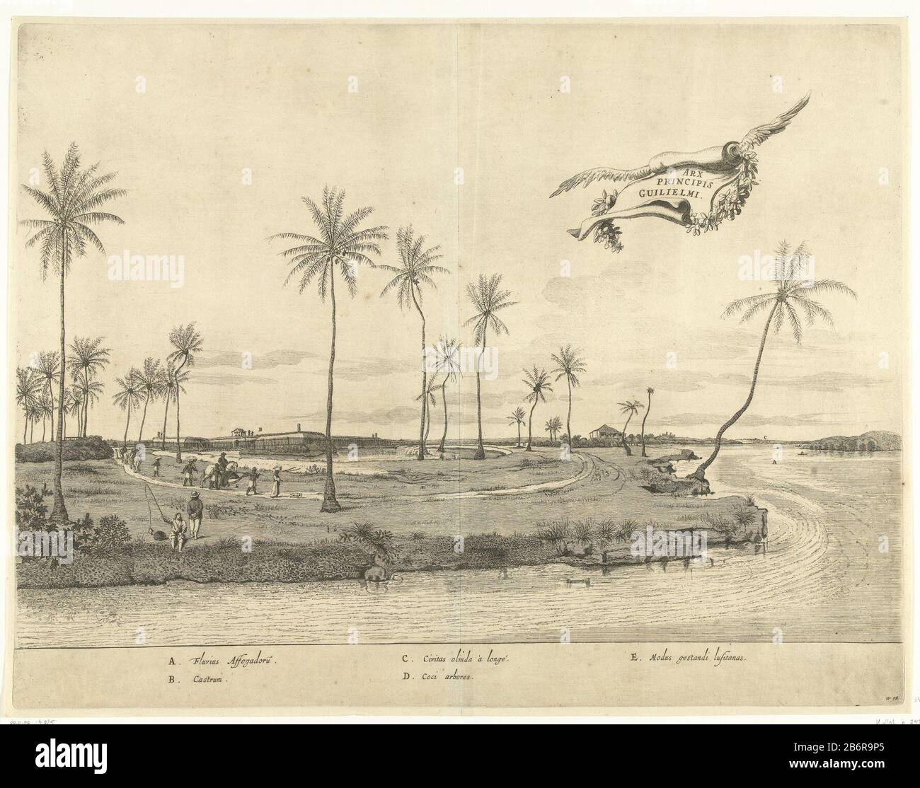 Gezicht op fort Prins Willem te Affogados, CA 1636-1644 Arx Princiteris Guilielmi (titre op object) vue du fort Prince William aux Affogados à Pernambuco, vers 1636-1644. Fabricant : printmaker Jan van Brosterhuyzennaar dessin: Frans Jansz. Post (listée sur l'objet) Lieu de fabrication: Pays-Bas Date: 1645-1647 et / ou 1647 Caractéristiques physiques: Gravure et engrasa matière: Papier technique: Gravure / engrasa (procédé d'impression) Dimensions: Bord de la plaque: H 396 mm × W 512 mToelichtingPrent de Caspar Barlaeus, Rerum per octennium à Brasilia et alibi Nuper gestarum sub praefectura J. Maurici, Banque D'Images