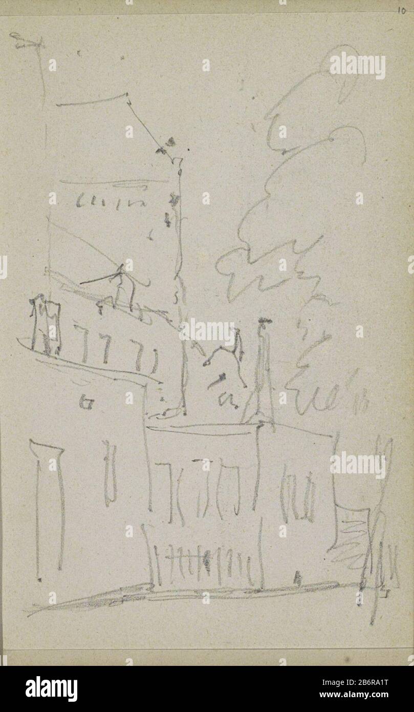 Gezicht op gebouwen vue du type d'objet de construction: Plan d'esquisse Numéro d'article: RP-T 1996-11-10 (R) Description: Vue d'une rangée de bâtiments. Arbre droit. Feuille 10 recto d'un croquis avec 58 bladen. Fabricant : artiste: Adrian Evers Lieu de fabrication: Pays-Bas Date: CA. 1828 - 1897 Caractéristiques physiques: Crayon: Papier Sujet crayon: Logement urbain Banque D'Images