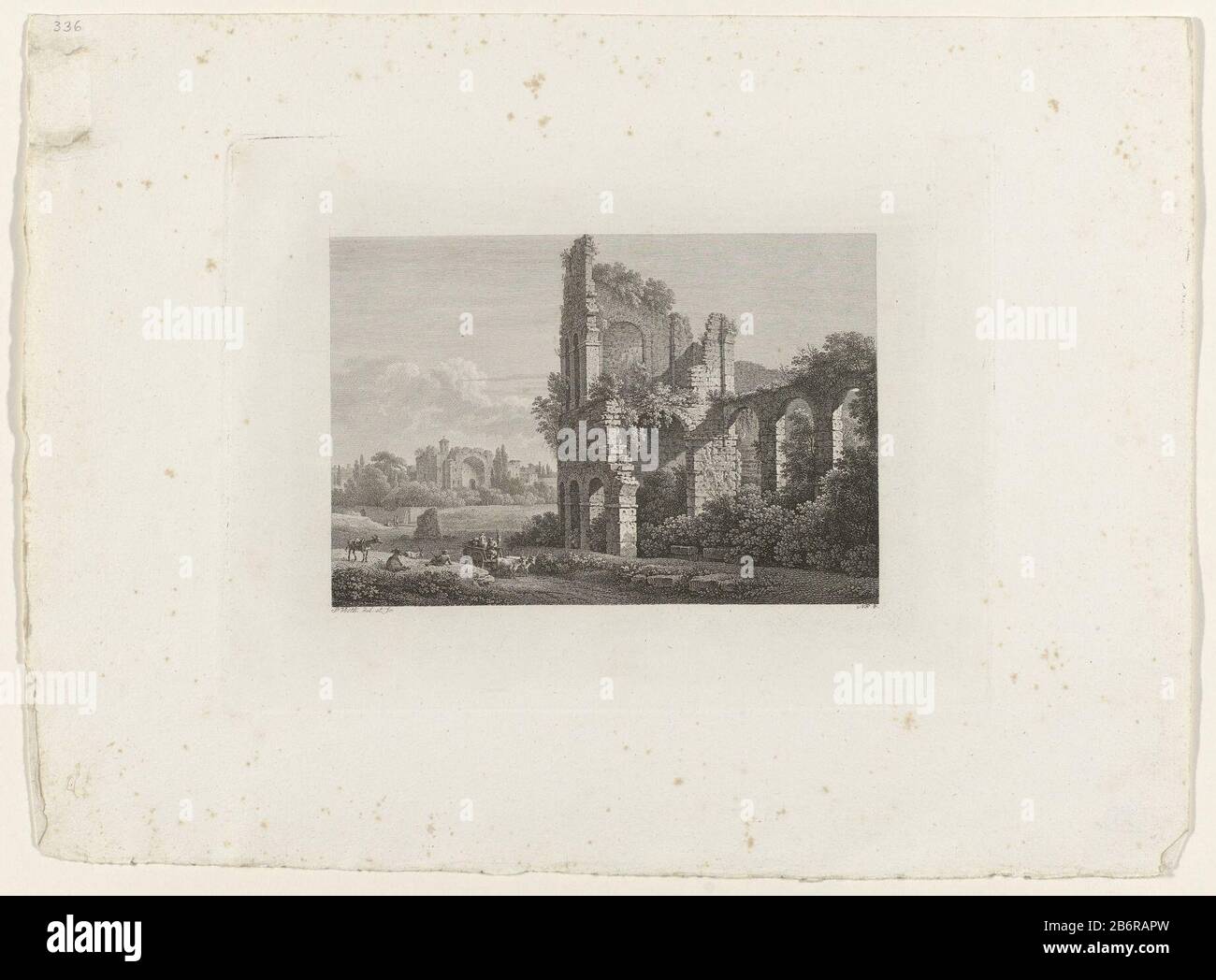 Gezicht op het Colosseum te Rome Partie aus dem Coloseum zu Rom Arbeiten der Musse Ouvrages de loisir (servietitel) Bezigheden de vrije tijd (servietitel) Droit Alloué: No 4. Fabricant : printmaker Philipp Veith (bâtiment classé) dans son dessin: Philipp Veith (bâtiment classé) éditeur: Morasch & Skerlats fabrication: Dresde Date: 1824 matériau: Technique du papier: Dimensions de gravure : bord de la plaque: H 155 mm × W 207 mblad: H 235 mm × W 315 mm Objet: Ruine d'un bâtiment  véhicule à deux roues architectural dessiné par deux animaux en route ', voyageur sous le paysage avec ruine vrai: Colosse Banque D'Images
