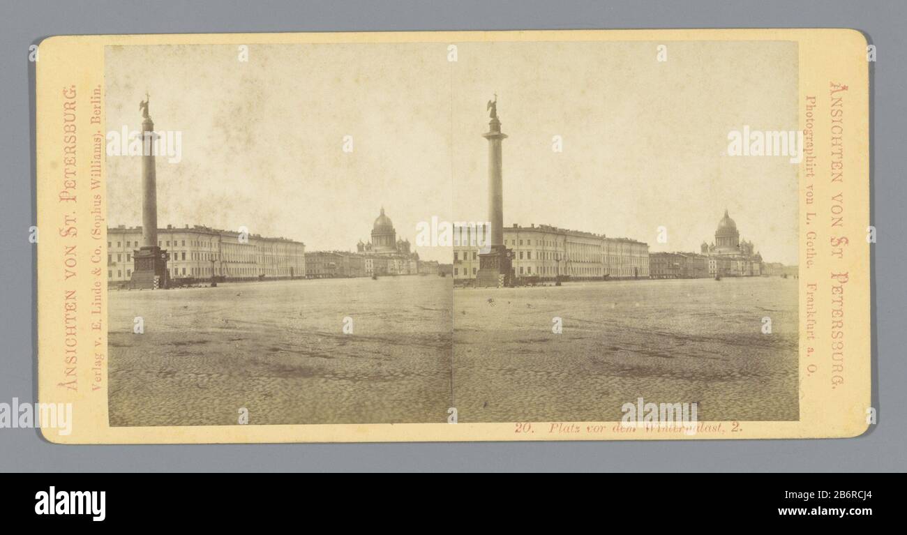 Gezicht op het Paleisplein sur la place Saint-Pétersbourg vor dem Winterpalast, 2 (objet op titel) vue sur la place du Palais sur la place Saint-Pétersbourg Platz vor dem Winter Palast, 2. (Titre objet) Type de bien: Photo stéréo Numéro d'article: RP-F F07452 Inscriptions / marques: Numéro, recto, imprimé: '20 .'opschrift , recto, imprimé: 'Ansichten von St. Petersburg.' Fabricant : photographe: L. Gothe (bâtiment classé) éditeur: Linde & Co. (Sophus Williams), E. (indiqué sur l'objet) Lieu de rencontre: Berlin Éditeur: ca. 1850 - ca. 1880 Caractéristiques physiques: Albu Banque D'Images