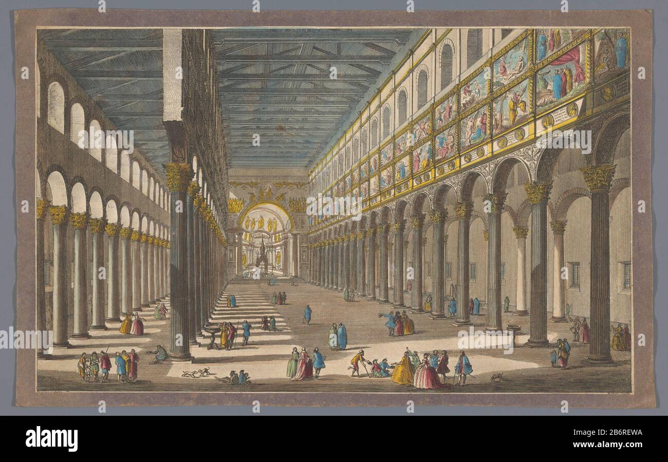 Gezicht op het interieur van de kerk Sint-Paulus buiten de Muren te Rome l'intérieur de l'église St Pauls à Rome construite par Constantin le Grand (objet titel op) Dans la marge inférieure trois lignes de tekst anglais. Fabricant : éditeur: Original anonyme: Date anonyme: 1700 - 1799 Caractéristiques physiques: Gravure de couleur bloquée sur du papier violet: Carton de papier aquarelle technique: Gravure / pinceau dimensions: Feuille: H 281 mm (coupe) b × 449 mm (coupe) Sujet: Intérieur de l'église où: Basilique Saint Paul à l'extérieur des murs Banque D'Images