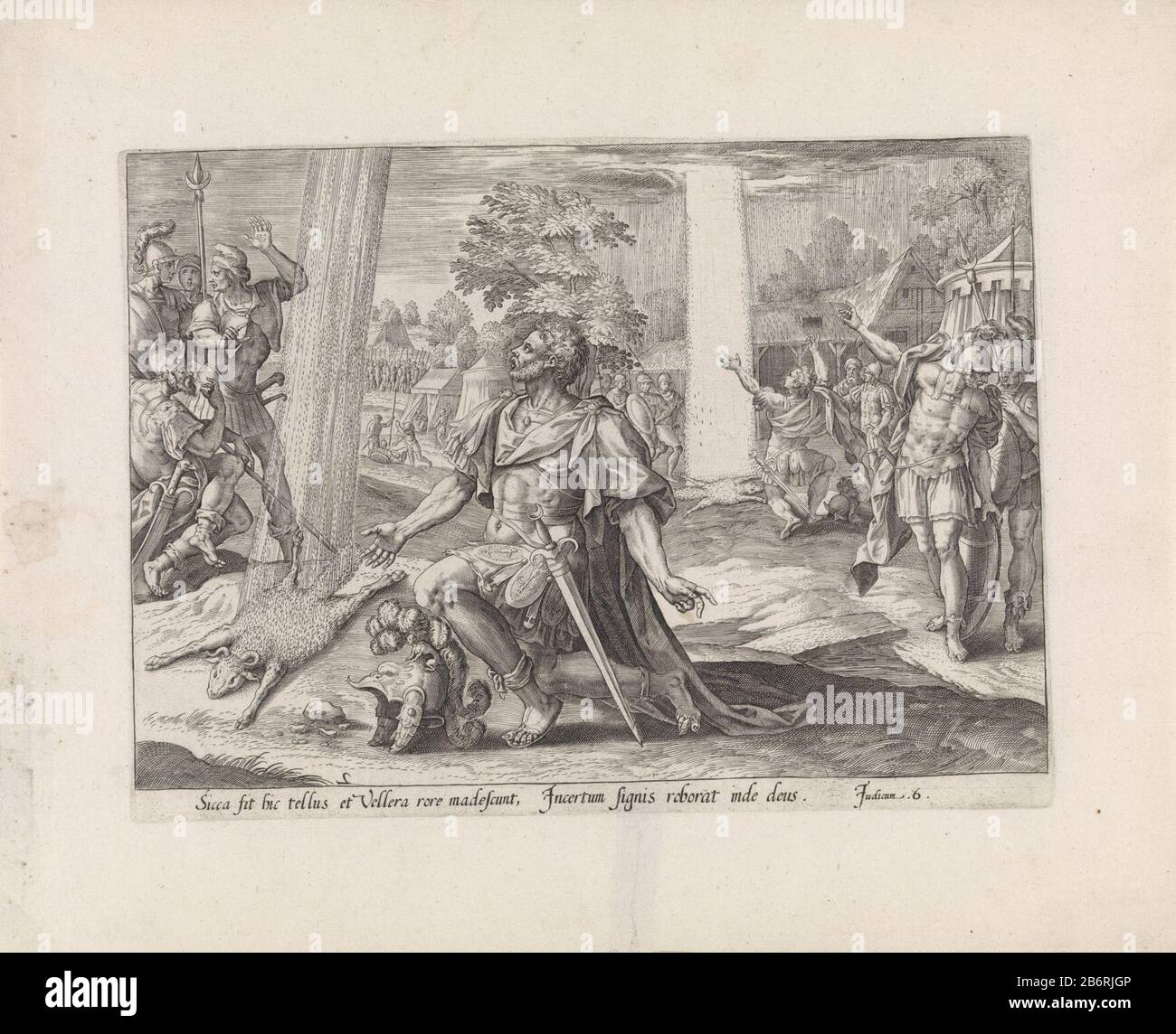 Gideon en de schapenvacht Geschiedenis van Gideon (serietitel) Thesaurus sacrarum historiarum veteteris testamenti () (serietitel) Gideon s'agenouille jusqu'à la polaire du mouton. La rosée ne tombe que sur la peau de mouton. Arrière-plan droit Gideon s'agenouille pour la deuxième fois avec la peau de mouton. Cette fois est la rosée seulement autour de la peau de mouton et non sur la peau de mouton. Les hommes de Gideon semblent étonnés. Parmi les performances, une référence en latin à la Bible en Ri. 6. Fabricant : à dessin de: Maerten The Vosprentmaker: Éditeur anonyme: Gerard de JodePlaats fabrication: Antwerpen Date: 1585 Caractéristiques physiques Banque D'Images