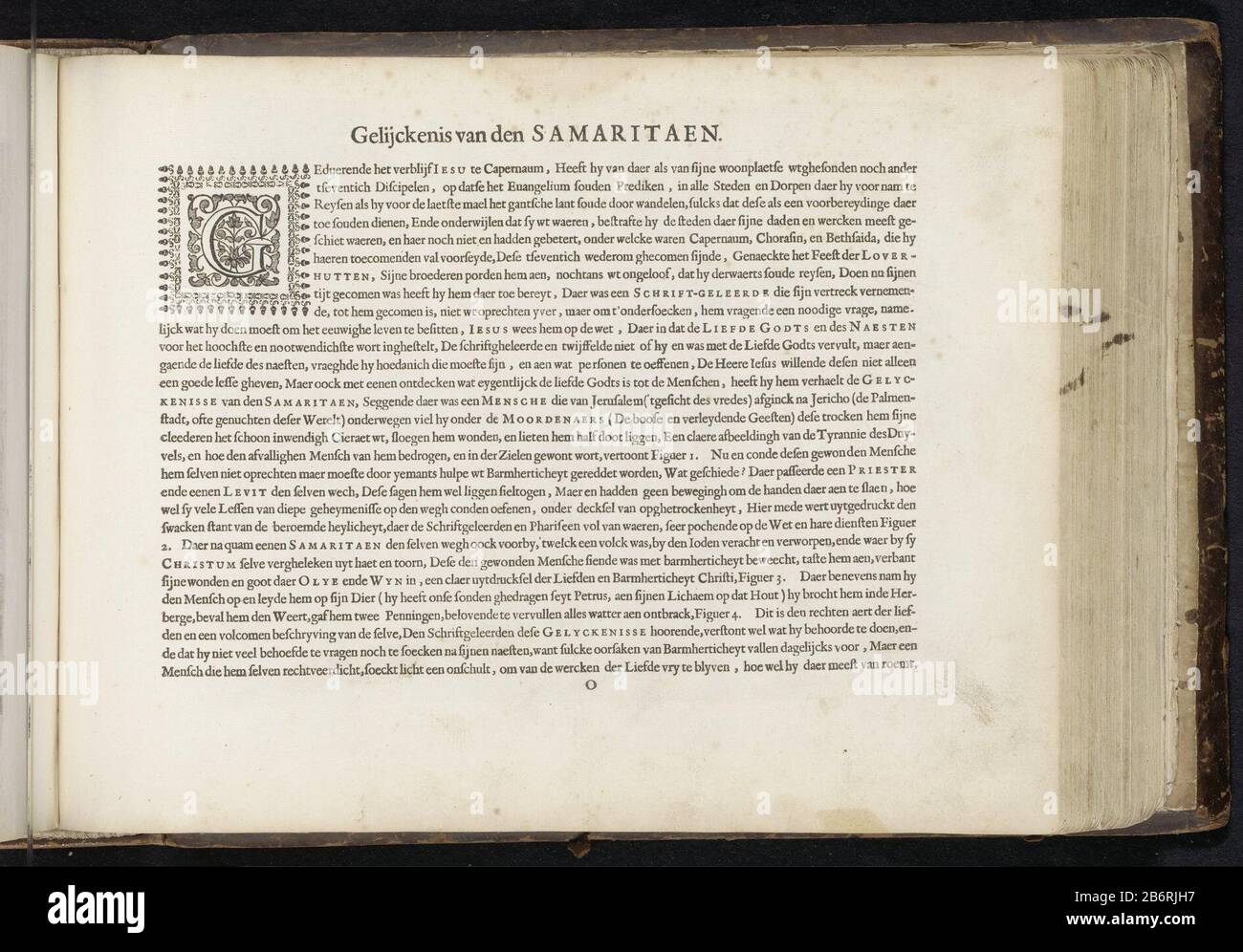 Ghelijckenis van den Samaritaen (objet titel op) Den Grooten Figer-Bibel (serietitel) Text Journal pour une série d'impressions la parabole du bon Samaritain. Haut gauche initiale G. Ce papier fait partie d'un album. Fabricant : Writer: Jan Philipsz Schabaeljedrukker Simon Cornelisz Brekegeestuitgever Jan Philipsz SchabaeljePlaats fabrication Alkmaar Date: 1646 Caractéristiques physiques: Impression de texte et de bois technique: Papier: Typographie / dimensions de la coupe: Feuille d'album: H 257 mm × W 340 mm Banque D'Images