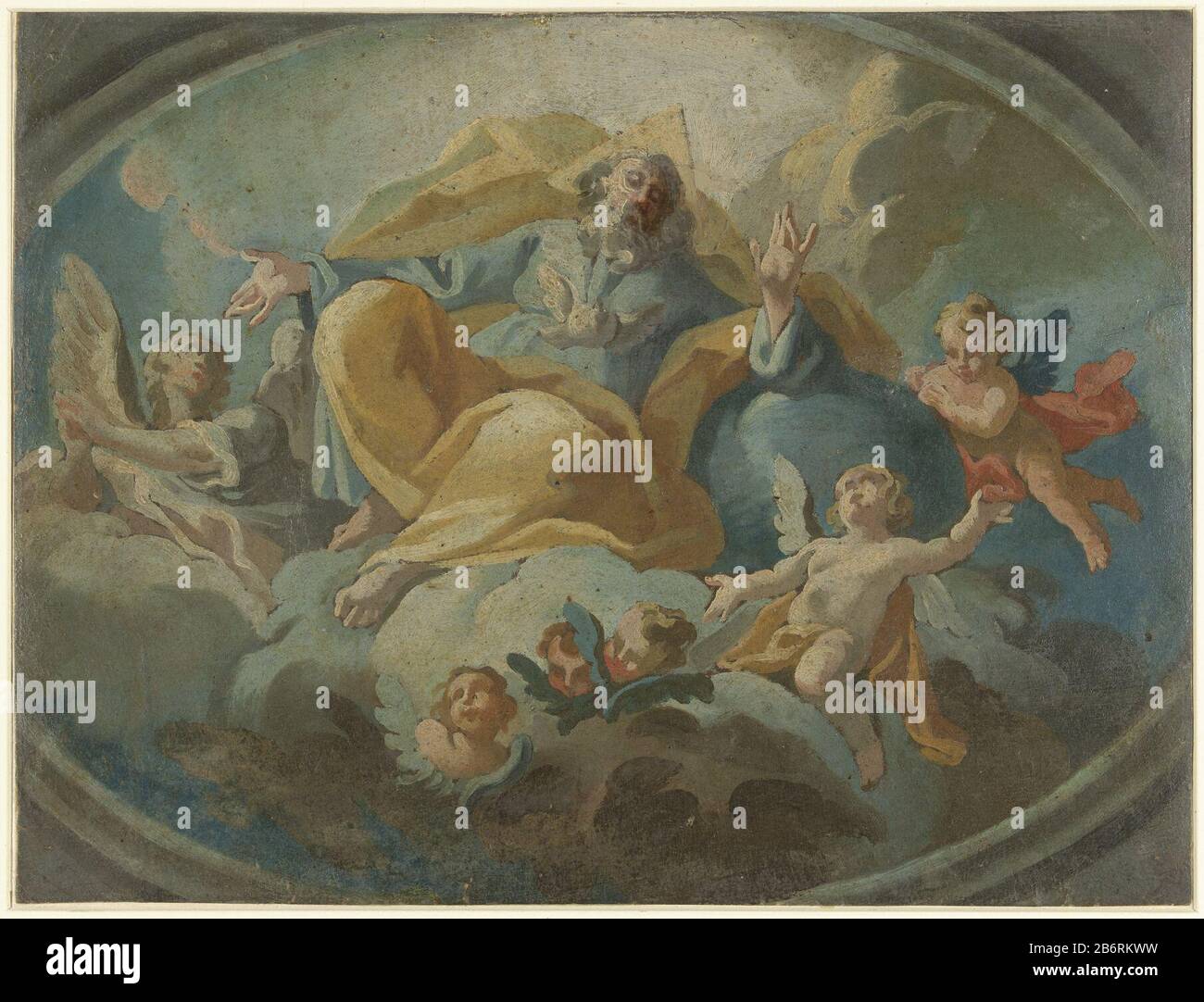 Dieu a rencontré engelen à de wolken Dieu avec des anges dans le type de nuages objet: Dessin Numéro d'objet: RP-T 1948-313 Fabricant : artiste Giuseppe Baroni Rapporteur pour avis: Pompeo Batoni Dating: Vers 1640 à 1730 et / ou 1718 - 1787 Caractéristiques physiques: Badigeonner avec de l'huile en matière de couleur: Huile de papier technique: Dimensions du pinceau: H 221 mm × W 290 mm Sujet: Dieu le Père représenté comme humanêtre Benthique, habituellement avec couronne ou tiara ou sceptre et / ou globe (+ anges flottant dans l'air) Banque D'Images