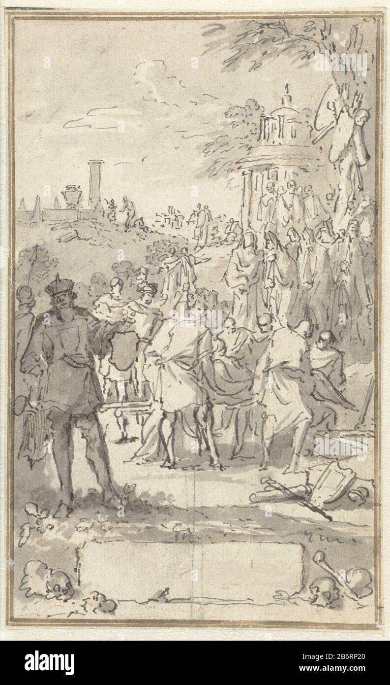 Scène de Graflegging de l'histoire romaine: Un enterrement. Projet de boekillutie. Fabricant : artiste Jan Goeree Dating: CA. 1680 - env. 1731 Caractéristiques physiques: Stylo et pinceau en gris; signature en matière de craie rouge: Encre de papier craie technique: Stylo / pinceau dimensions: H 150 mm × W 92 mmToelichtingOnwerp a boekillustratie. Sujet: Personnes de burialmannelijke de l'histoire classique Banque D'Images