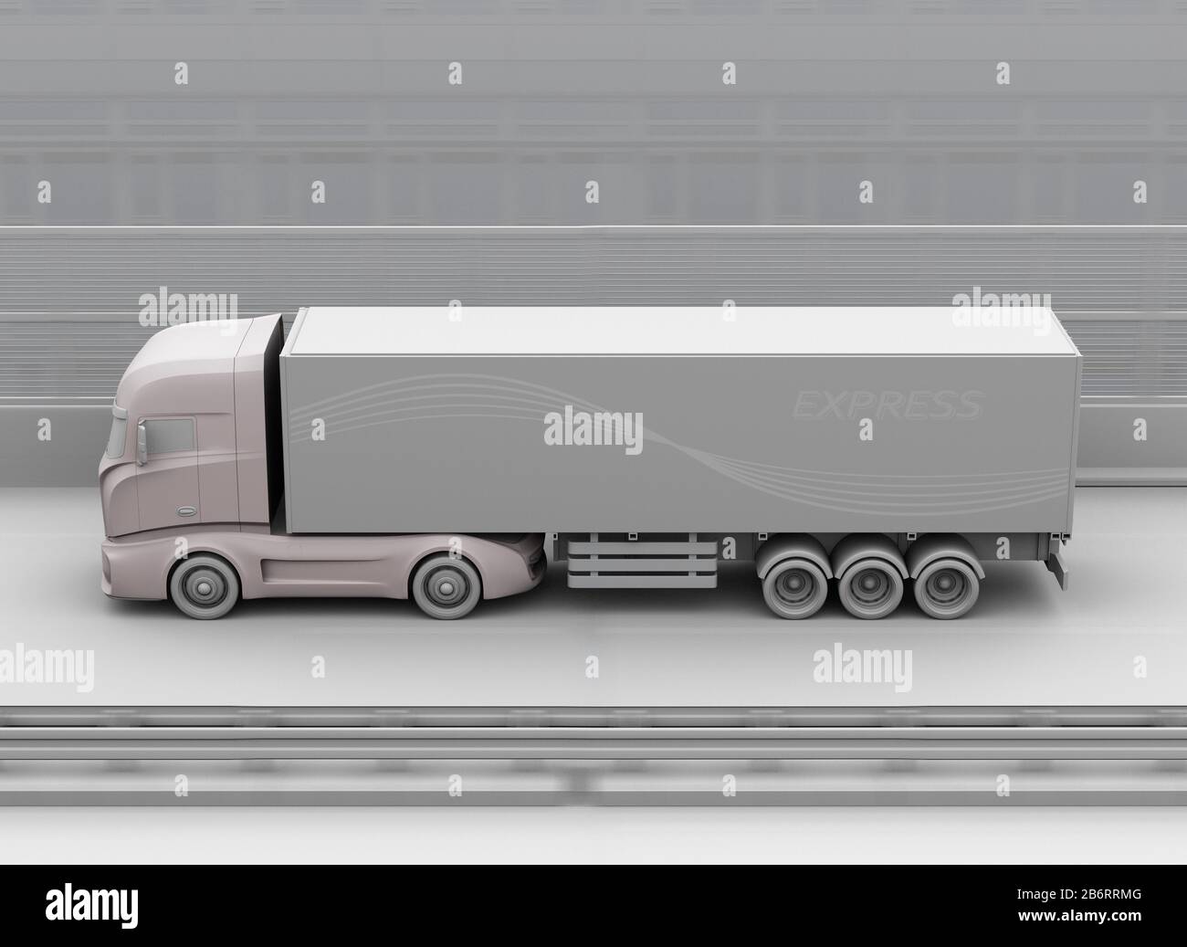 Argile rendu de la conception générique Camion électrique conduite sur la route. Image de rendu 3D. Banque D'Images