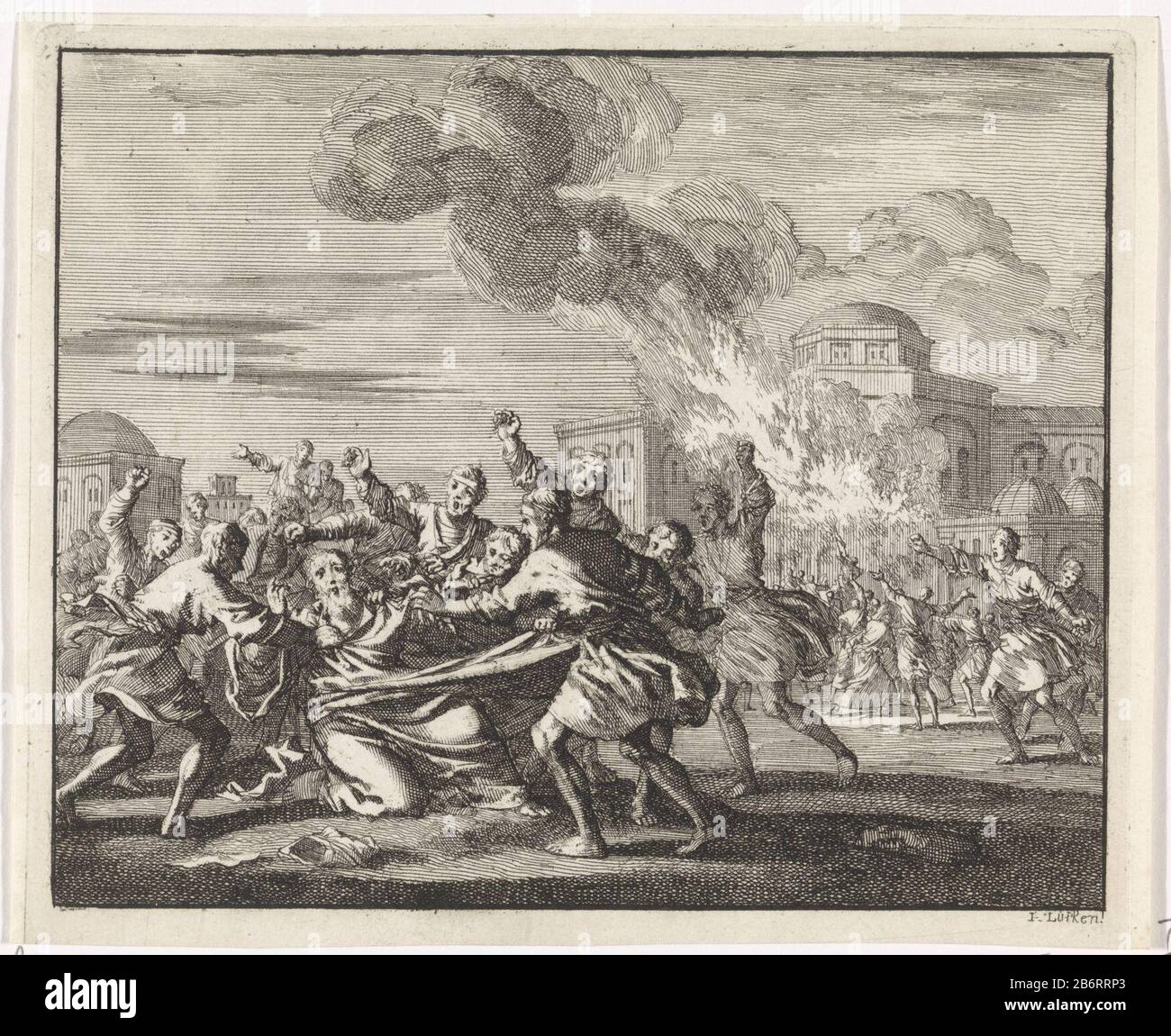 Gregorius, een Ariaanse bisschop, wordt porte tegenstanders mishandeld est Gregory, un évêque d'Arian d'Alexandrie, par le peuple d'Alexandrie maltraité en premier plan. En arrière-plan est son église sur le feu gestoken. Fabricant : printmaker Jan Luyken (propriété cotée) Lieu de fabrication: Amsterdam Date: 1701 Caractéristiques physiques: Gravure; matériau d'épreuvage: Technique du papier: Gravure Dimensions: Feuille: H 135 mm × W 165 mmTelichtingProefdruk une illustration du livre Arnold Godfried. Où: E image des premiers chrétiens. Amsterdam: Jacobus van Hardenberg, Barent Visscher et James de New Veen, 17 Banque D'Images