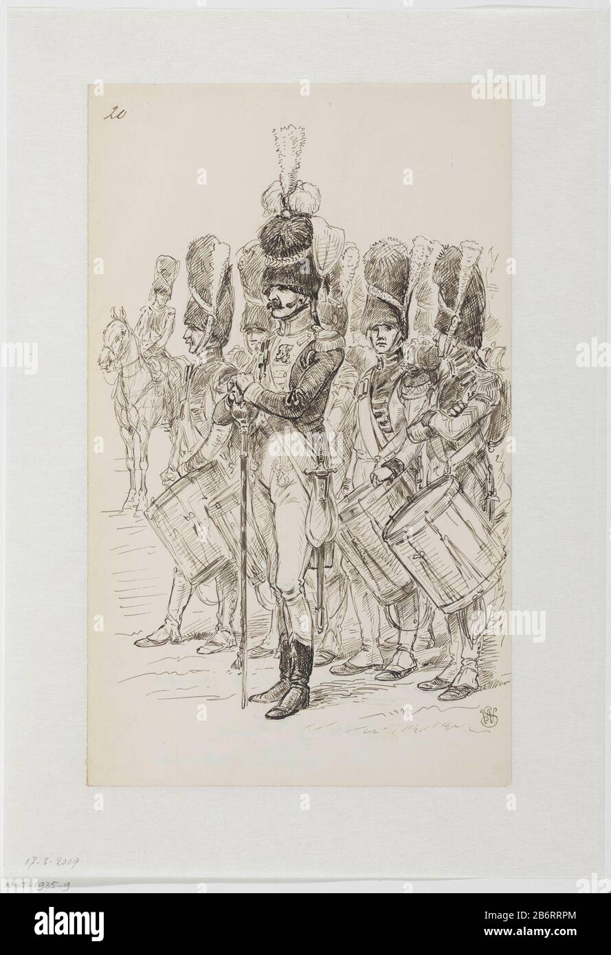 Grenadiers van de Keizerlijke Garde met trommelaars Grenadiers de la Garde Impériale avec des batteurs Type d'objet: Dessin Numéro d'objet: RP-T 1935-9 Fabricant : artiste Willem Constantijn Date: 1857 - 1916 Caractéristiques physiques: Crayon noir: Crayon à encre papier technique: Stylo Dimensions: H 333 mm × W 201 mm Objet : la compagnie, l'unité, la troupe  la musique militaire militaire de service Banque D'Images