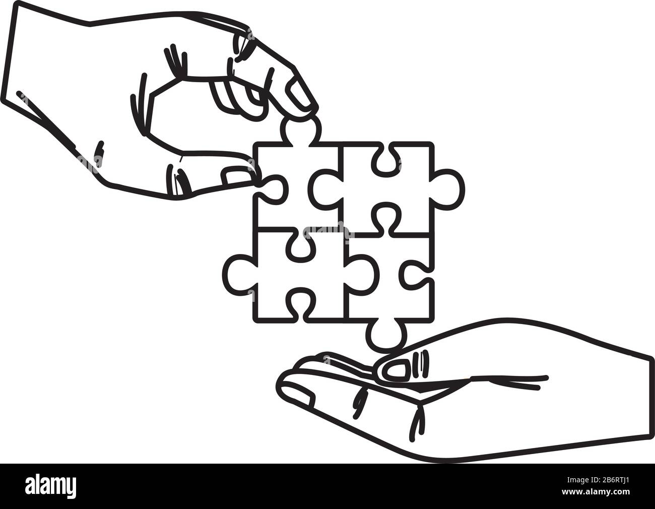 mains avec puzzle pièces de jeu icône isolée Illustration de Vecteur