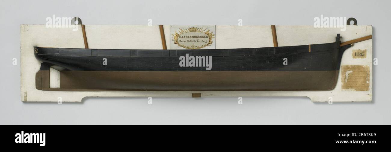 Halfmodel van een schroefstoomschip Half Model of a vis steamer type d'objet: Maquette demi modèle de chantier modèle de navire Numéro d'objet: Ng-MC-1145 Inscriptions / marques: Inscription, centre supérieur, sur une étiquette en métal carré: 'Haarlemmermeer / Steam Flotille Vaartuig.'opschrift, en bas à droite, sur un morceau de papier, encre: 'Main Dimensions: 'Main: 'Main: 'Main: 'Main: 'Hain: / [suivi des mesures et de l'armement] / Vlissingen 10 juillet 1860 / L'ingénieur en chef de la Marine / Turk / [suivi de l'échelle] 'label, centre droit:' 1145 ', ancienne description du numéro d'inventaire: Polychrome et entièrement planté modèle silly (tribord) d'un St à trois mâts Banque D'Images