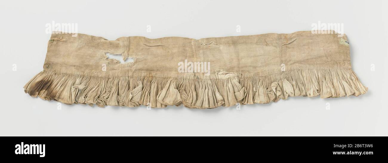 Demi-raag met ploien Collar avec plis. La partie lisse du collier (5,8 cm. Large) est fait de tissu double couche, et est composé de quatre pièces, donc trois coutures. D'un côté du collier se trouve une pièce métallique (?), Qui est retirée du stockage et, d'autre part, deux résidus de fils circulaires qui ont également été enlevés légèrement verts. Sur le même côté que les deux fils ronds reste la lettre 'H' brodée. Sur la longueur de la section lisse est activée une pièce pliée (3,8 cm de large.) d'un peu de stof. Fabricant : anonyme date: CA. 1590 - env. 1596 matériau : textile Dimensions : Banque D'Images