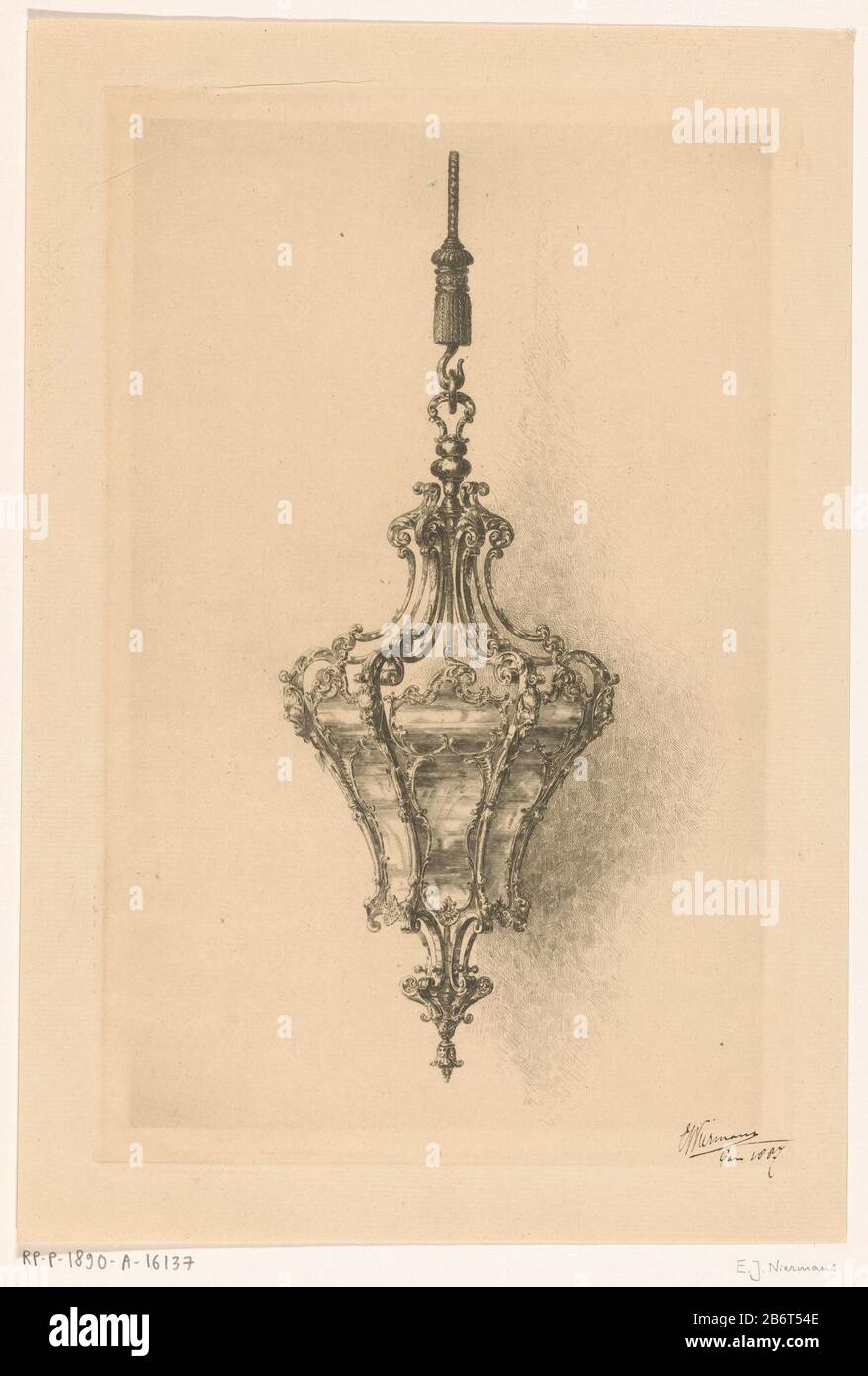 Hanglantaarn Lanterne Suspendue Type de bien: Photo Numéro d'article: RP-P-1890-A 16137 Inscriptions / marques: Marque du collectionneur, verso, estampillé: Lugt 2228 Fabricant: Graveur Niermans (personnellement signé) lieu de fabrication: Paris Date: 1887 matériau: Ingénierie papier : gravure / plaque de ton taille: Bordure de plaque: H 298 mm × 183 mm Objet: lanterne Banque D'Images