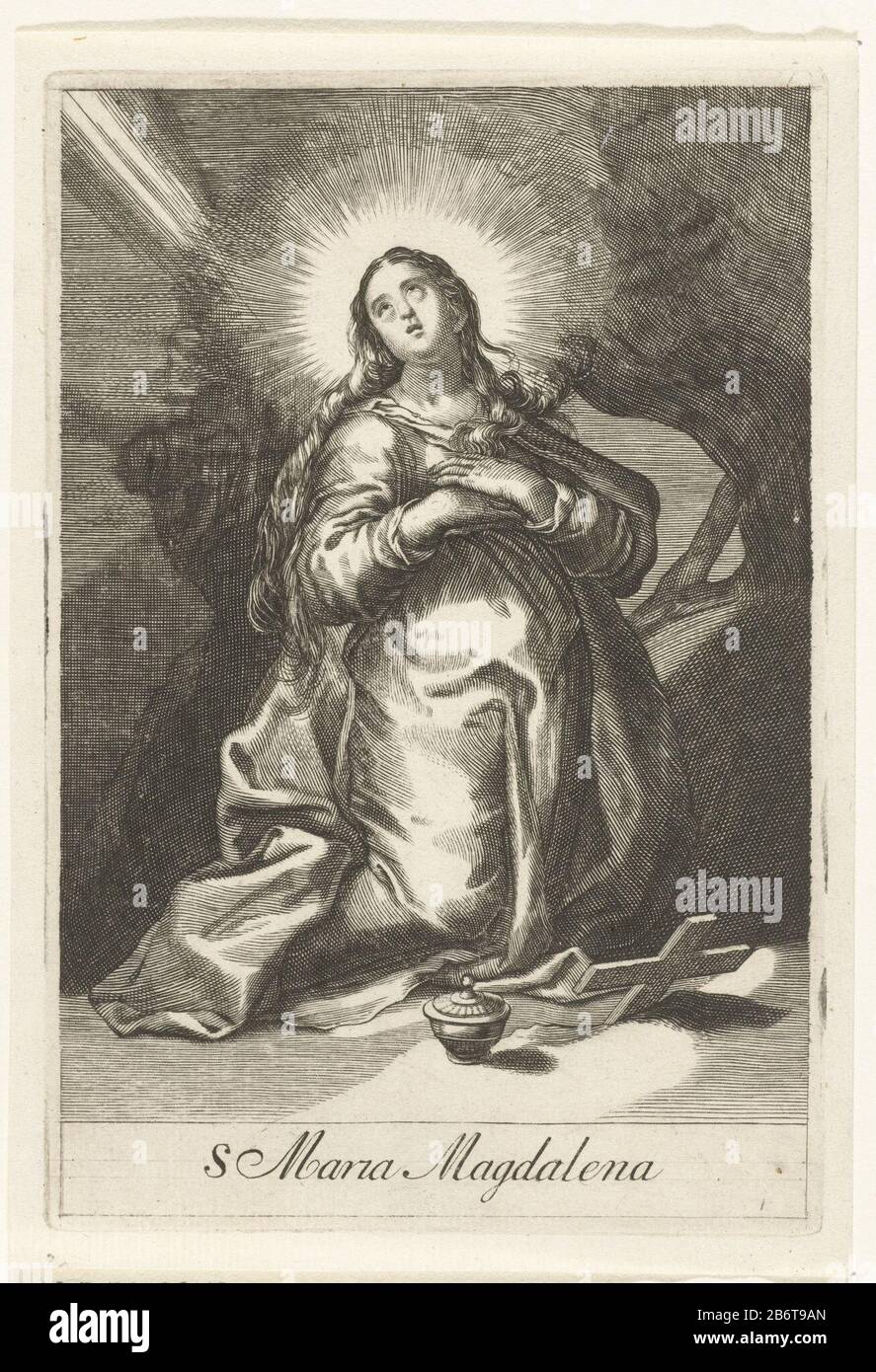 Heilige Maria Magdalena als kluizenares S Maria Magdalena (objet op) Kluizenaressen (serietitel) Sacra Eremus Ascetriarum (serietitel) St. Mary Magdalene as kluizenaresS Mary Magdalene (objet titre) Kluizenreferaressen (titre) Sacra Eremus Ascerum (numéro de la série: Marque du collectionneur, centre inférieur inversé, estampillée: Lugt 2228 Fabricant : à imprimer à partir de: Boëtius Adamsz. Bolswertnaar design: Abraham Bloemaert Print auteur: Ano Banque D'Images