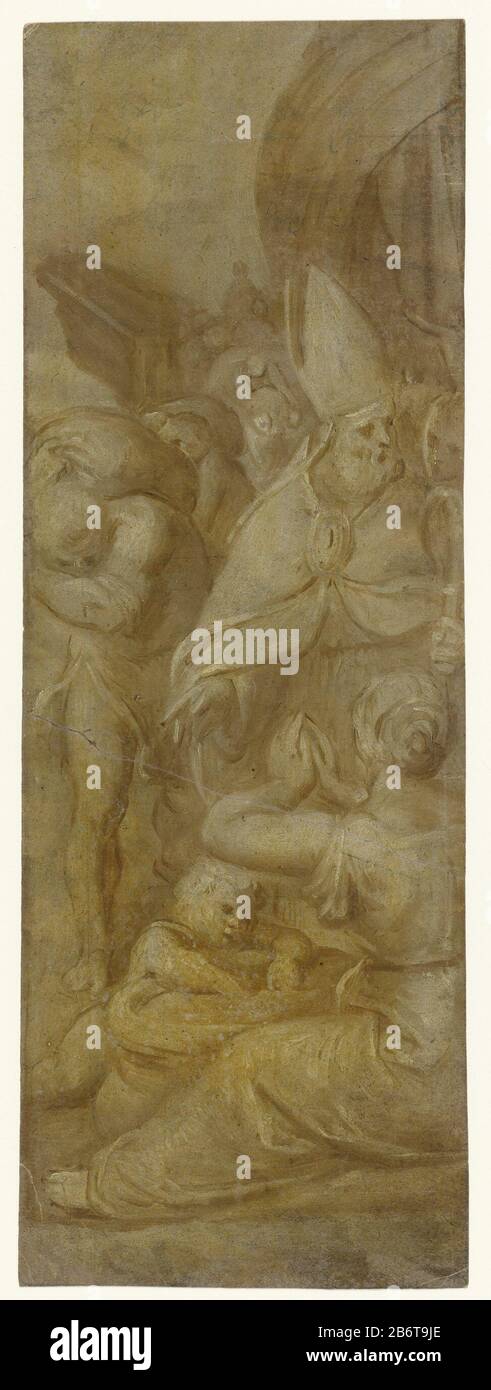 Heilige Nicolaas redt de stad Myra van de hongersnood Draft schilderij. Fabricant : artiste: Otto van Veen Date: 1600 - 1610 matériau: Huile de papier technique: Grisaille Dimensions: H 267 mm × W 95 mm Banque D'Images