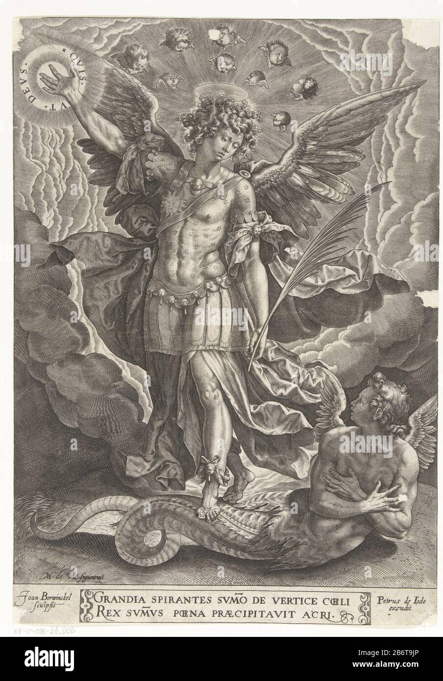 Saint Michael banishes rebelle ange du ciel type d'objet: Photo Numéro d'article: RP-P-OB-26.606Catalogusorreferentie: Holllstein Néerlandais 4New Holllstein Néerlandais 1084-Copy A-1 (2) Note: Qui: RixHolllstein Néerlandais 1127-bOpmerking : Maerten les Inscriptions / marques: Marque de collectionneur, verso droit inférieur: 2228 Printmaker Joan Berwinckel (propriété cotée) à imprimer à partir de: Wierixnaar dessin: Marten de vos (bâtiment classé) éditeur: Pieter de Jode (objet coté) Lieu de fabrication: Les Pays-Bas Date: 1590 - 1610 Caractéristiques physiques: Engraa matière: Papier: Technique: Banque D'Images