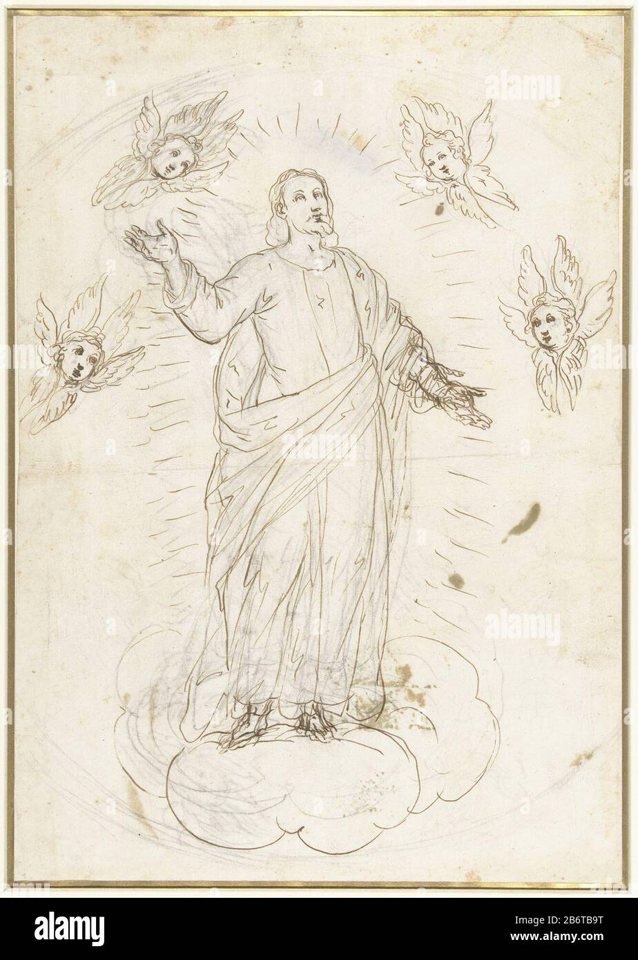Hemelvaart van Christus ompaire porte chérubjnen Ascension du Christ entouré de chérubjnen Type d'objet : Dessin Numéro d'objet: RP-T 1958-83 Fabricant : artiste: Alessandro Maganza Dating: 1566 - 1640 Caractéristiques physiques: Stylo en marron, signé en noir craie matériau: Papier craie technique: Stylo Dimensions : H 404 mm × W 274 mm Objet: Ascension (le Christ est entouré d'une lumière radiante ou d'une mandorla) Banque D'Images
