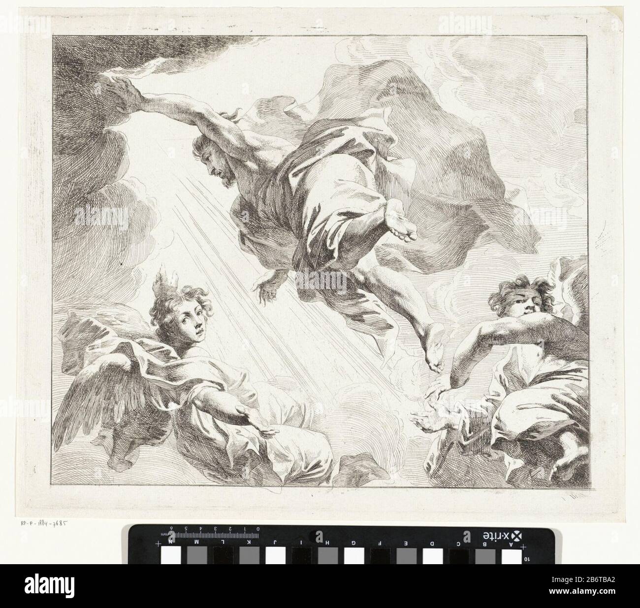 Hemelvaart van Christus Hemelvaart van Christus Type d'objet : prent Objectnummer: RP-P-1884-A-7685Catalogusorreferentie: Wurzbach 6 Inscriptions / Merken: Marque du collectionneur , verso, gestempeld: Lugt 2228 Fabricant : machine à sous-main: Jacob de Witnaar sderchilij van: Paul Rubkenensken: 1754 matériel: B 335 mm × b 402 mm Sujet: Christ progresse dans le ciel, tenant la main de Dieu ou assisté par ange(s) (+ ange(s) flottant(s) dans l'air) Banque D'Images