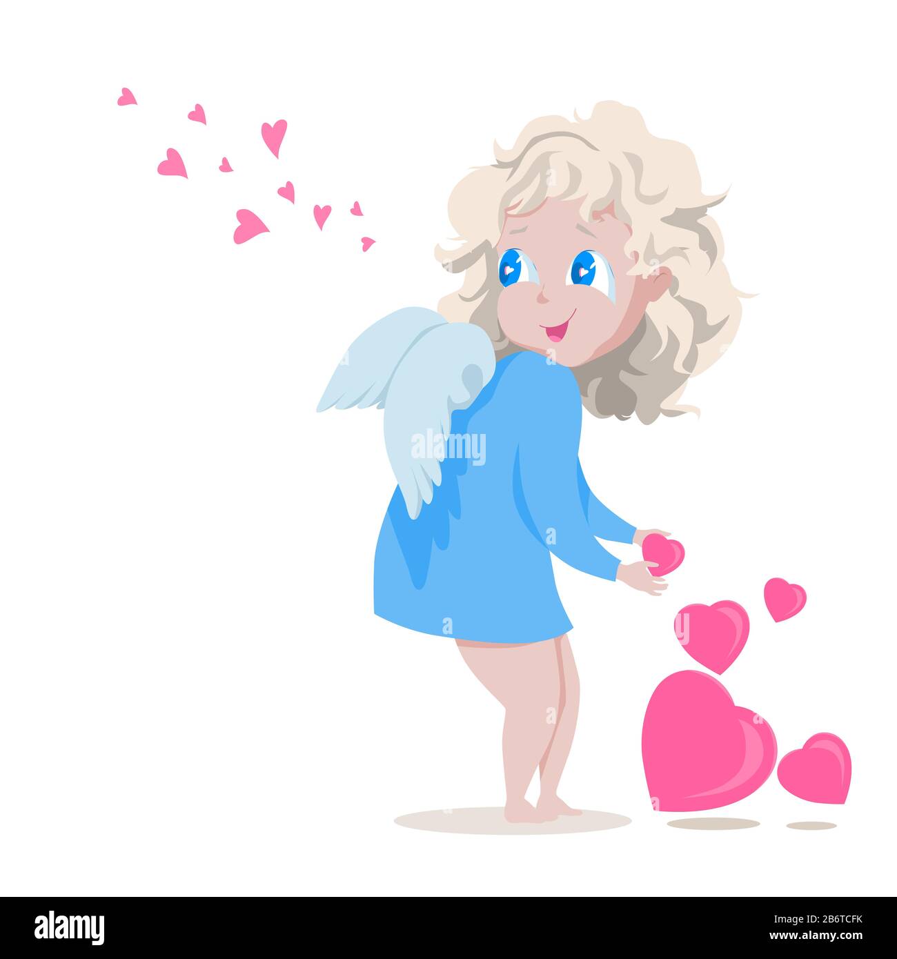 Un petit ange mignon donne des coeurs roses. Motif plat à motif dessin animé. Illustration vectorielle Illustration de Vecteur