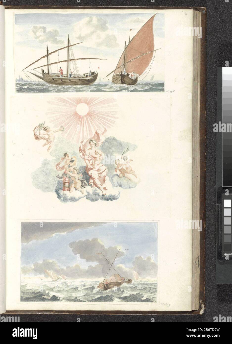 Hercules wordt gezoogd porte Juno Juno zit op de wolken en geeft de kleine Hercules de borst. Porte van haar melk te burink wordt Hercules onsterfelijk. Liens houdt een figuur de pauw, het attributbuut van Juno, in de handen. Een puto komt aanvliegen met een lauwerkrans. Déze prent maakt deel uit van een album. Fabricant : protmaker: Anoniemsuperecie: Johan TeylerPlaats fabrication: Nederland Dating: 1688 - 1698 kenmerken physique: Gravure à la poupée in zwart, Blauw, bruin, oranje, rood en geel, met de main gekleurd matériel: Papier Techniek: Graveren (druké / pouleure) Banque D'Images