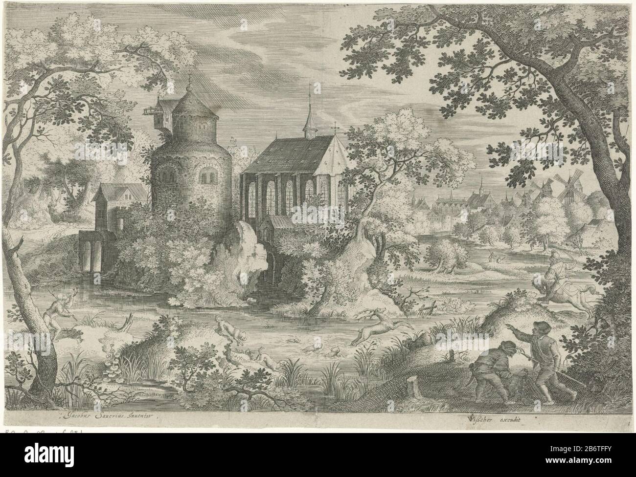 Hertenjacht bij een kapel Dans un marais boisé près d'un village et une chapelle chassant certains hommes avec leurs chiens à un cerf. Imprimer numéroté en bas à droite : 1. Fabricant : printmaker Jan van Londerseelnaar imprimer par Jacob Savery (I) (bâtiment classé) éditeur Claes Jansz. Visscher (II) (bâtiment classé) Lieu de fabrication: Amsterdam Date: 1602 - 1652 Caractéristiques physiques: Matériau de la voiture: Technique du papier: Engrala (processus d'impression) Dimensions: Feuille: H 192 mm × W 283 mmTOelichtingPending of 'Deer Hunting in moeras'. Sujet: Stag -huntingChurch (extérieur) - QQ - petite église, une chapelle marécageuse, marais intérieur, fens Banque D'Images