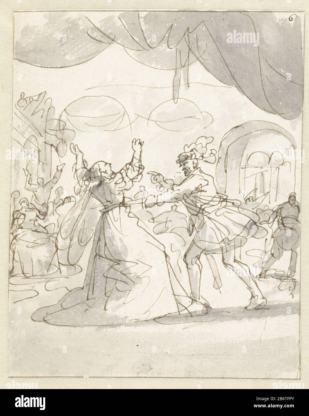 Pré-dépouille. Fabricant : artiste: Jan Luyken Date: 1697 - 1699 Caractéristiques physiques: Stylo à encre brune gris matériel: Encre papier technologie: Stylo / pinceau dimensions: H 171 mm × W 135 mmToelichtingOnwerp pour illustration dans L. Zantens Mourning-scène of Illustrious Men: L'Hertoginne de Bourgondien, son Consort stodoken. Objet: Tuer  relation agressive mort violente par dagger , couteau historique personne (Bourgogne, duchesse de) - scène directement liée à la vie ou à l'histoire de la vie (Bourgogne, duchesse de) Qui: Marie Adelaïde de Savoie Banque D'Images