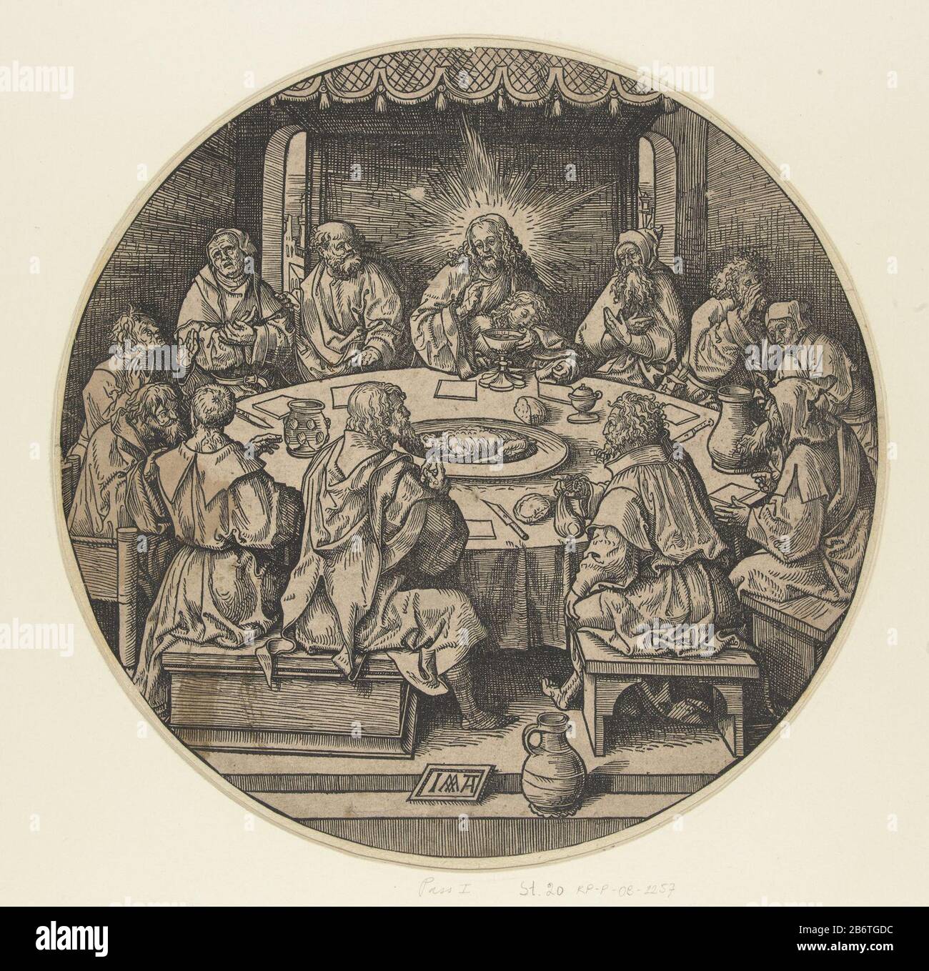 Het Laatste Avondmaal de Rode Passie (servietitel) The Last Evening Ground Round Passion (titre de la série) Type de bien: Photo Numéro d'article: RP-P-OB-2257Catalogusreferentie: Holllstein Dutch 67-2Steinbart 20Bartsch 24merking: Copie Description: De la série de douze tirages, découpe. Christ à la table avec ses douze disques. Fabricant : printmaker Jacob Cornelisz. De Oostsanen (indiqué sur l'objet) à imprimer par: Albrecht Dürer Lieu de fabrication: Les Pays-Bas Date: En 1517 - 1533 Caractéristiques physiques: Matériau du bloc de bois: Papier: Technique: Dimensions du bloc de bois: Feuille: Banque D'Images