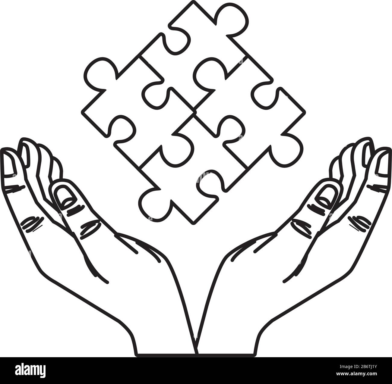 mains avec puzzle pièces de jeu icône isolée Illustration de Vecteur