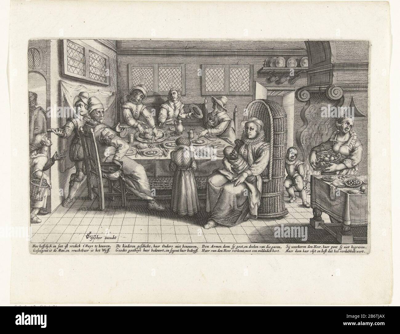 Het goede huishouden, environ 1600 Bon ménage, 1600. L'intérieur avec une famille prospère, juste et chrétienne a pris le repas. Laissé un alms à un mendiant donné à droite la cuisine. Avec signature de quatre fois deux lignes dans le Nederlands. Fabricant : printmaker: Éditeur anonyme Claes Jansz. Visscher (II) (bâtiment classé) Lieu de fabrication: Nord des Pays-Bas Date: 1575 - 1649 Caractéristiques physiques: Matière automobile: Papier technique: Engraa (procédé d'impression) Dimensions: Bord de la plaque: H 211 mm × W 333 mm Sujet (famille) contraste de repas entre riches et pauvres gi alms ou autre organisme de bienfaisance, par exemple: Main Banque D'Images