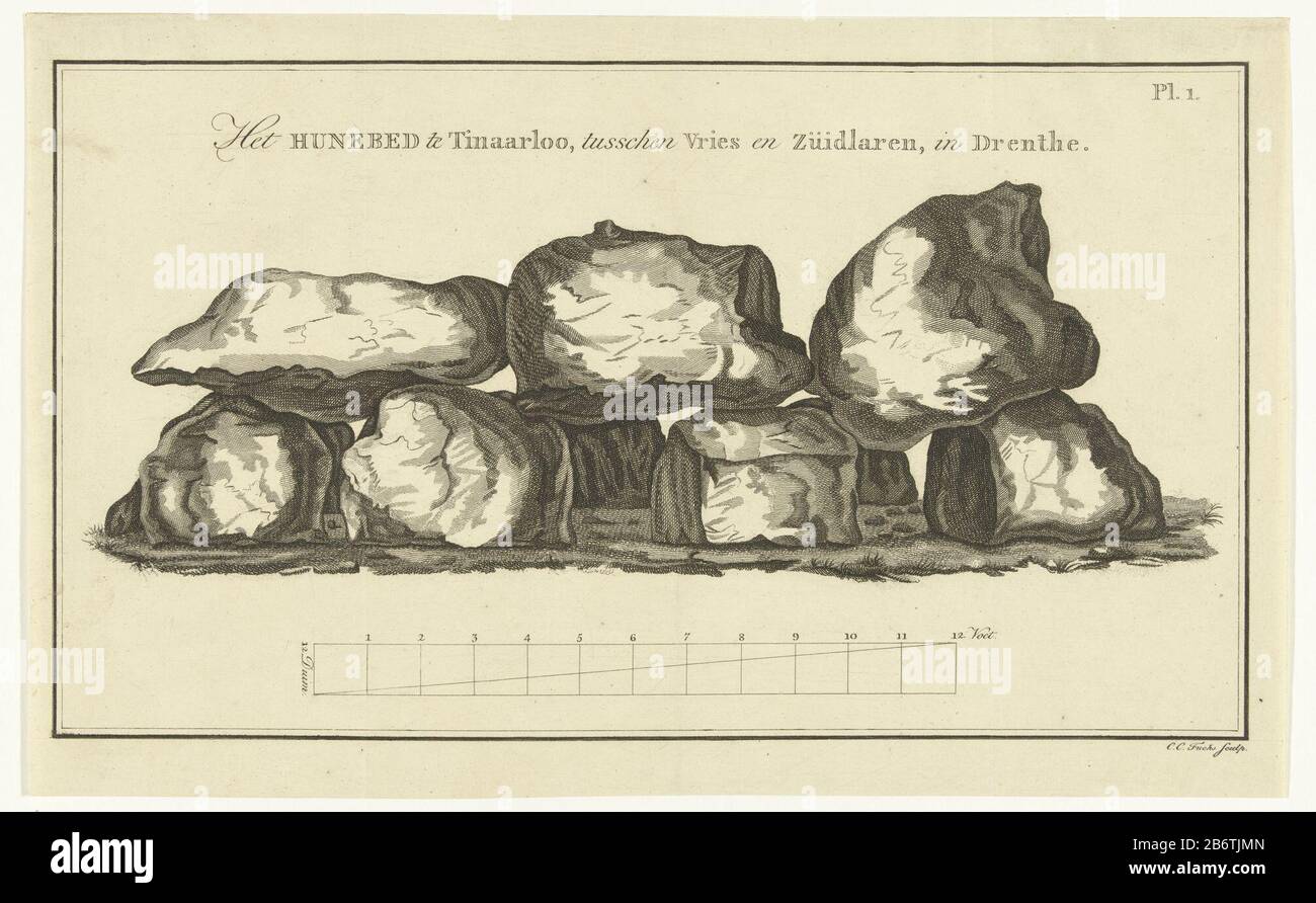 Het hunebed te Tynaarlo à Drenthe Het hunebed te Tinaarloo, tusschen Vries en Zuidlaren, à Drenthe (objet titel op) le dolmen à Tynaarlo à Drenthe, y compris une échelle en pieds et duimen. Fabricant : printmaker Carl Cristiaan Fuchs (bâtiment classé) En Date du: 1820 - 1822 Caractéristiques physiques: Matériel de gravure: Technique du papier: Dimensions de gravure: Papier: H 202 mm × W 327 mmTopelichtingillustratie pour: N. Westendorp, Treatise, afin de répondre au vrage: Quelles nations ont établi ce que l'on appelle hunebedden? Dans les temps où on peut supposer qu'ils ont habité ces lieux ?, J. Oomkens (I Banque D'Images