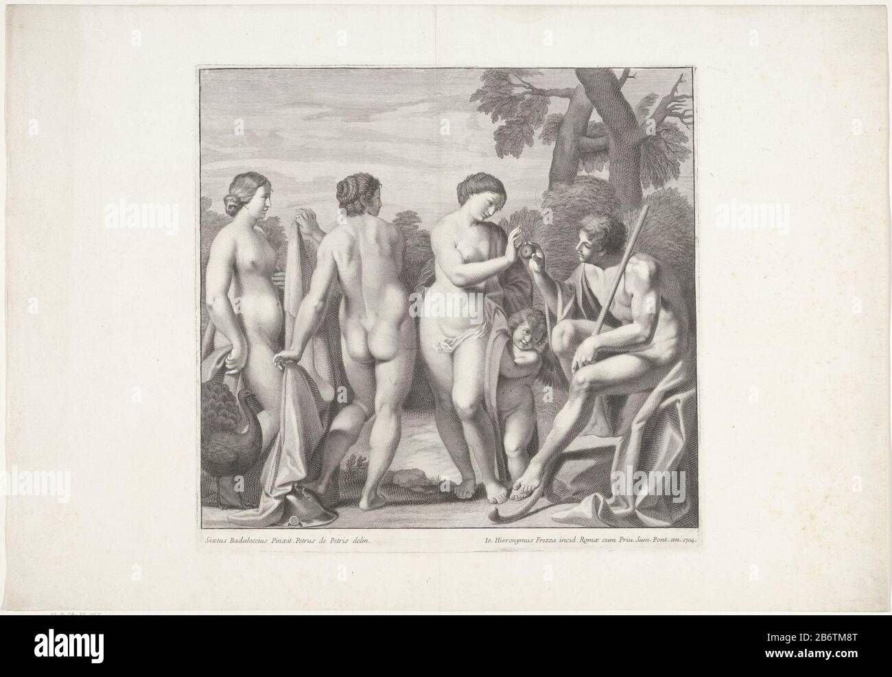 Het oordeel van Paris Paris est juste pour lui sont les déesses venus, Juno et Minerva. Il donne à Vénus l'or. Fabricant : printmaker Giovanni Girolamo Frezza (propriété cotée) au dessin: Pietro Antonio de Pietri (propriété cotée) à la peinture: Sisto Badalocchio (propriété cotée) fournisseur de privilège: Clement XI ( indiquée sur l'objet) Lieu de fabrication: Print maker: Rome en dessin: Italie à la peinture de: Italie Grantor of Privilege: Vatican Date: 1704 Caractéristiques physiques: Matériau de la prise de courant: Technique du papier: Prise de courant (processus d'impression) mesures: Bord de la plaque: H 385 mm × W 400 mm Sub Banque D'Images