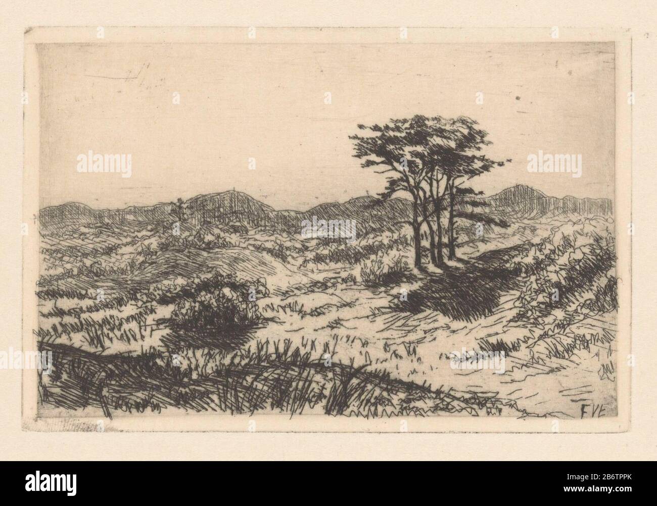 Heuvellandschap met drie dennen Hill paysage avec trois types d'objets en pin: Photo Numéro d'article: RP-P-1959-9 Inscriptions / marques: Marque du collectionneur, verso, estampillée: Lugt 2228opschrift, verso, manuscrite: '48 at derde' Fabricant : machine à imprimer: Frederik van Eeden (montré sur l'objet) Date: 1870 ettone: Bord de la plaque: H 80 mm × W 120 mm Objet: Marches basses collines: PIN Banque D'Images