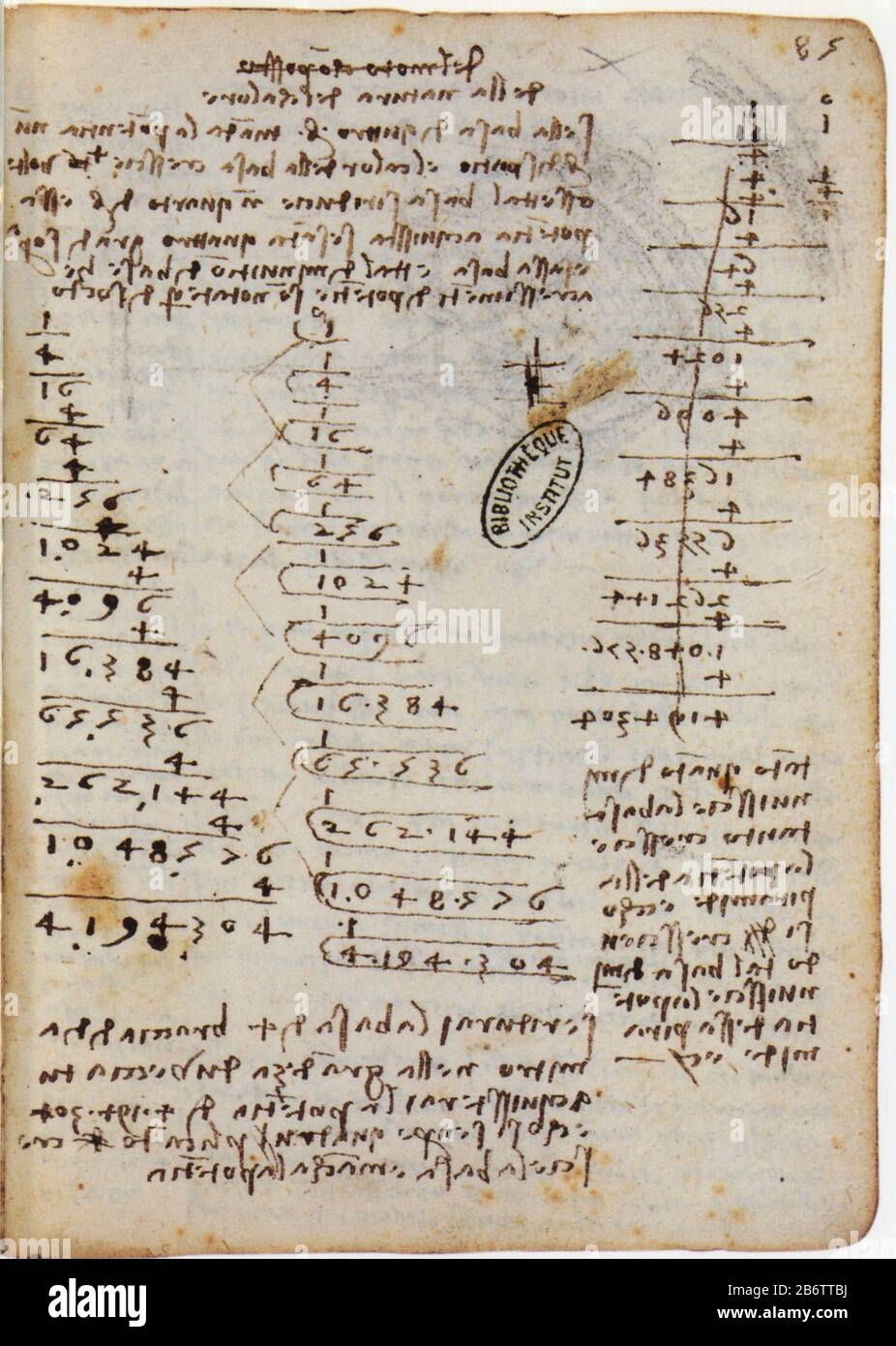 Leonardo da Vinci.Etudes et calculs sur les miroirs paraboliques avec  mémorandum sur l'utilisation des miroirs brûlés pour les soudures exécutées  en 1469 sur le cuivre Photo Stock - Alamy