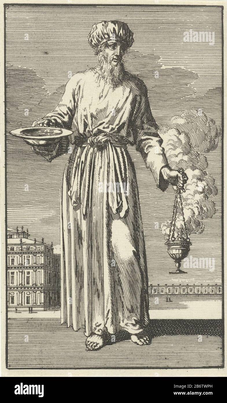 Hogepriester à witte liturgische kleding behorend bij de Grote Verzoendag II (variante B) prêtre dans des vestons liturgiques blancs appartenant à la Journée de l'expiation II (variante B) Type de bien: Photo Numéro d'article: RP-P-OB-44.141 Inscriptions / marques: Marque de collectionneur, verso, estampillée: Luyken fabricant: Jan Luyken Lieu de fabrication: Amsterdam Date: 1669 - 1712 Caractéristiques physiques: Matériau de gravure: Technique du papier: Dimensions de gravure: Feuille: 137 mm × h b 83 mmToelichtingVariant de cette illustration incluse dans: Cunaeus, Peter. Le républik des Hébreux, ou commun à la plupart Banque D'Images
